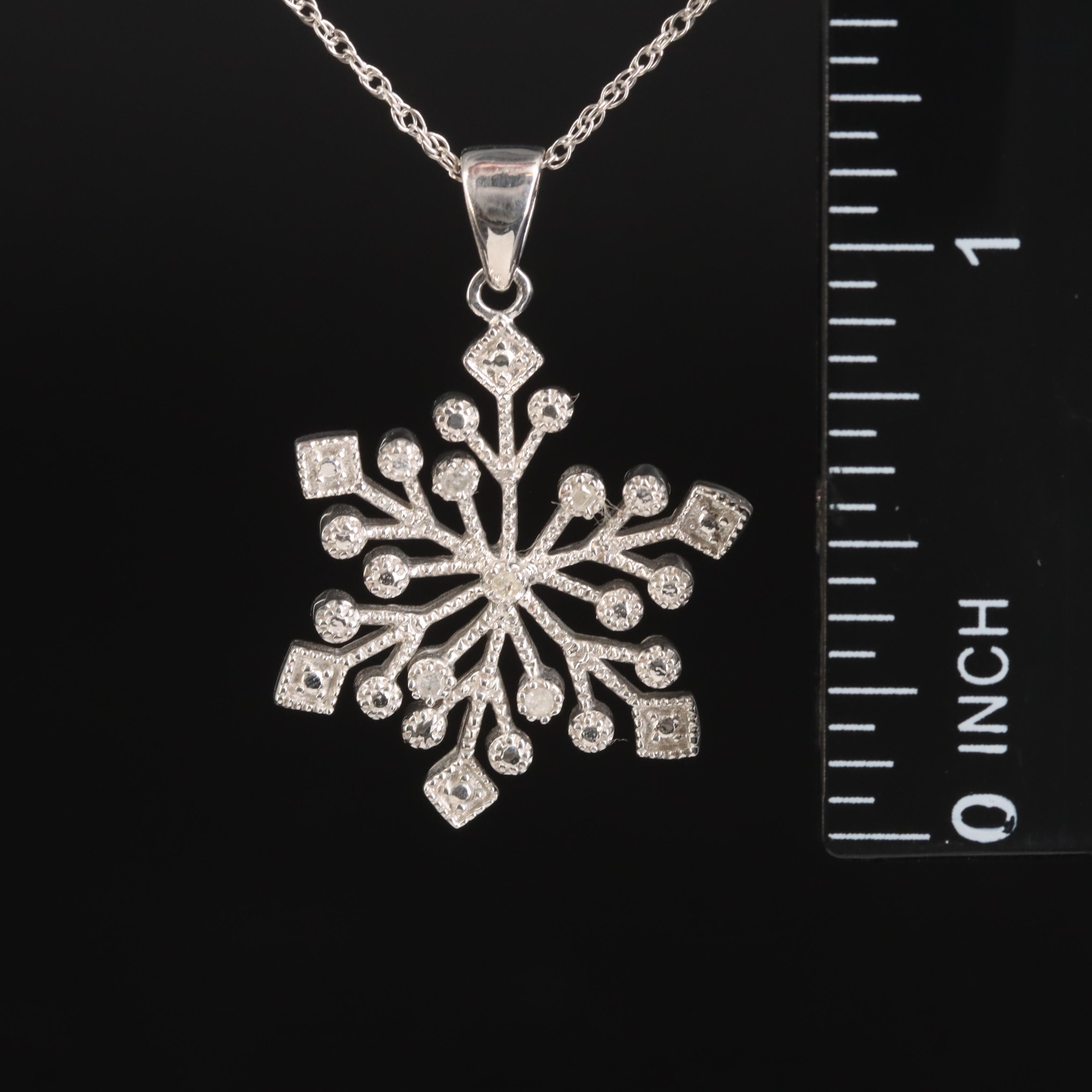 Sterling Diamond Snowflake Pendant Necklace