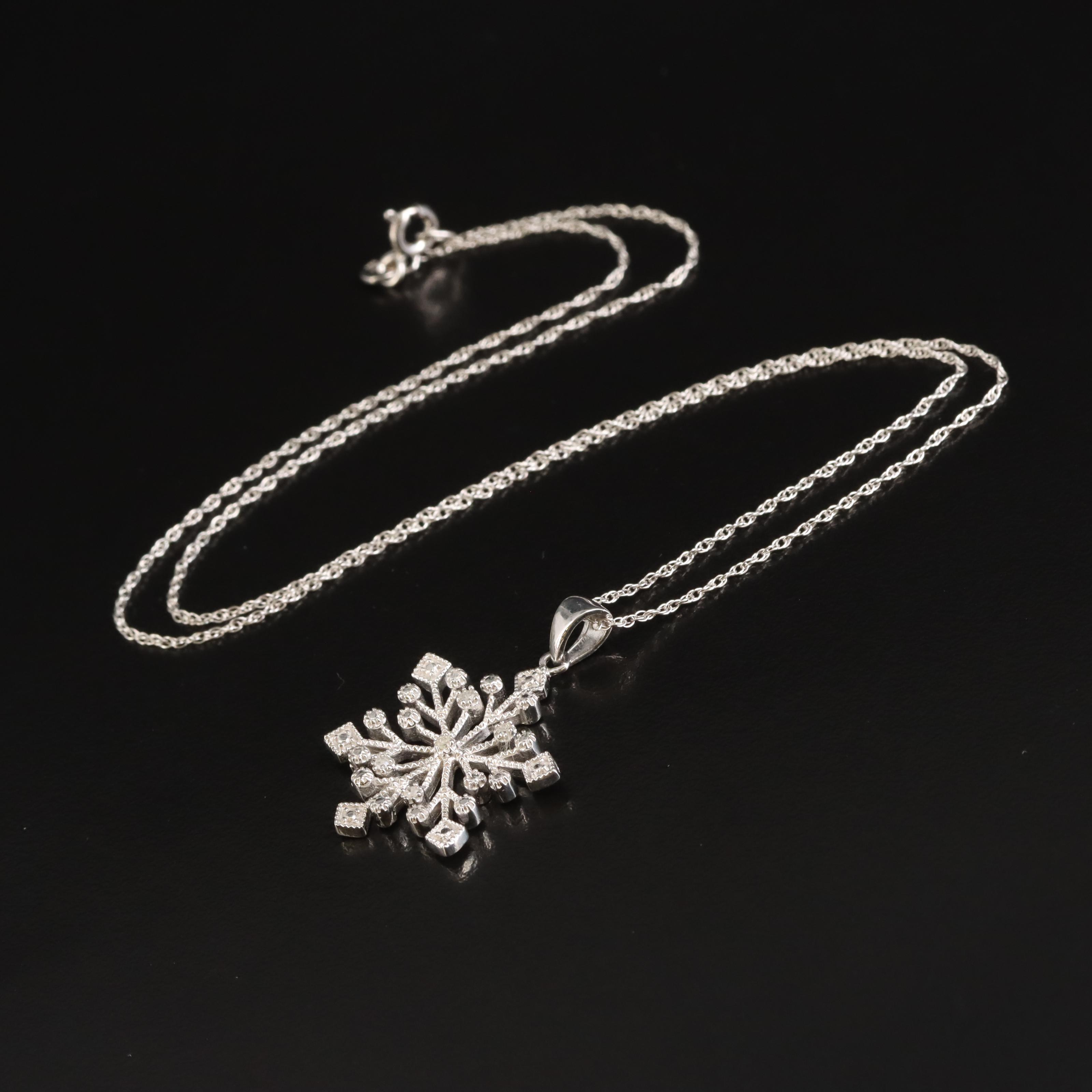 Sterling Diamond Snowflake Pendant Necklace
