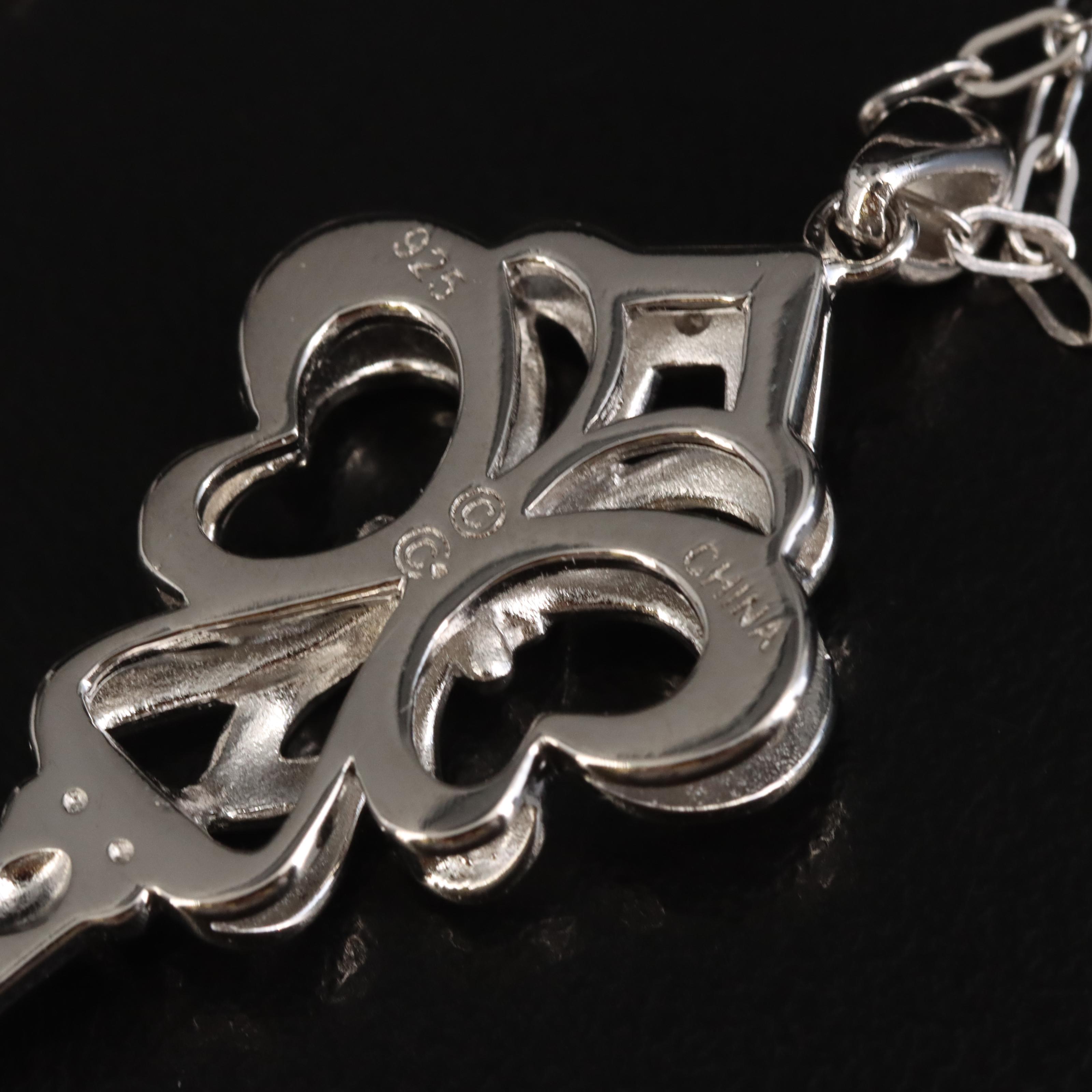 Sterling Diamond Fleur-de-Lis Key Pendant Necklace