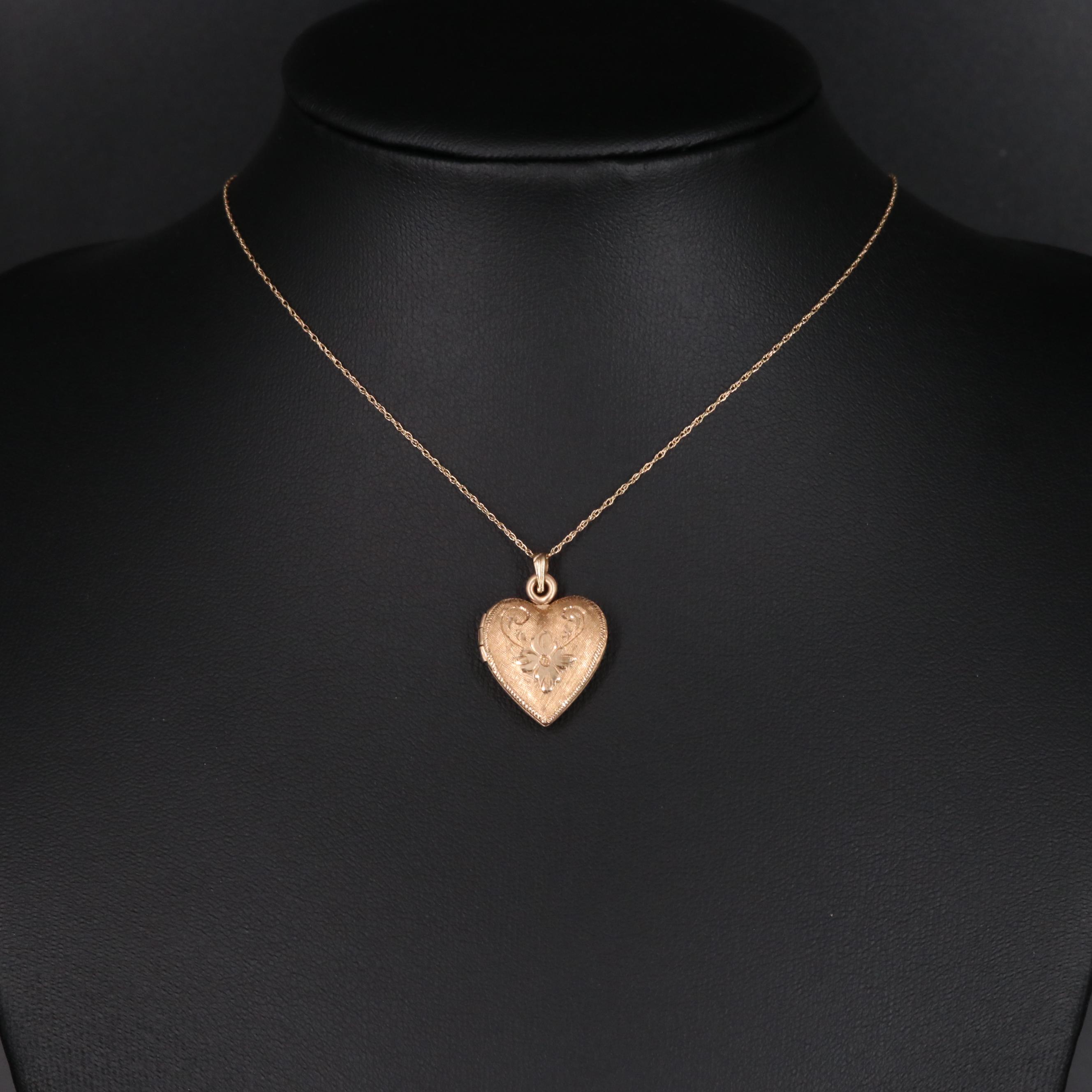 14K Rope Chain Heart Locket Necklace