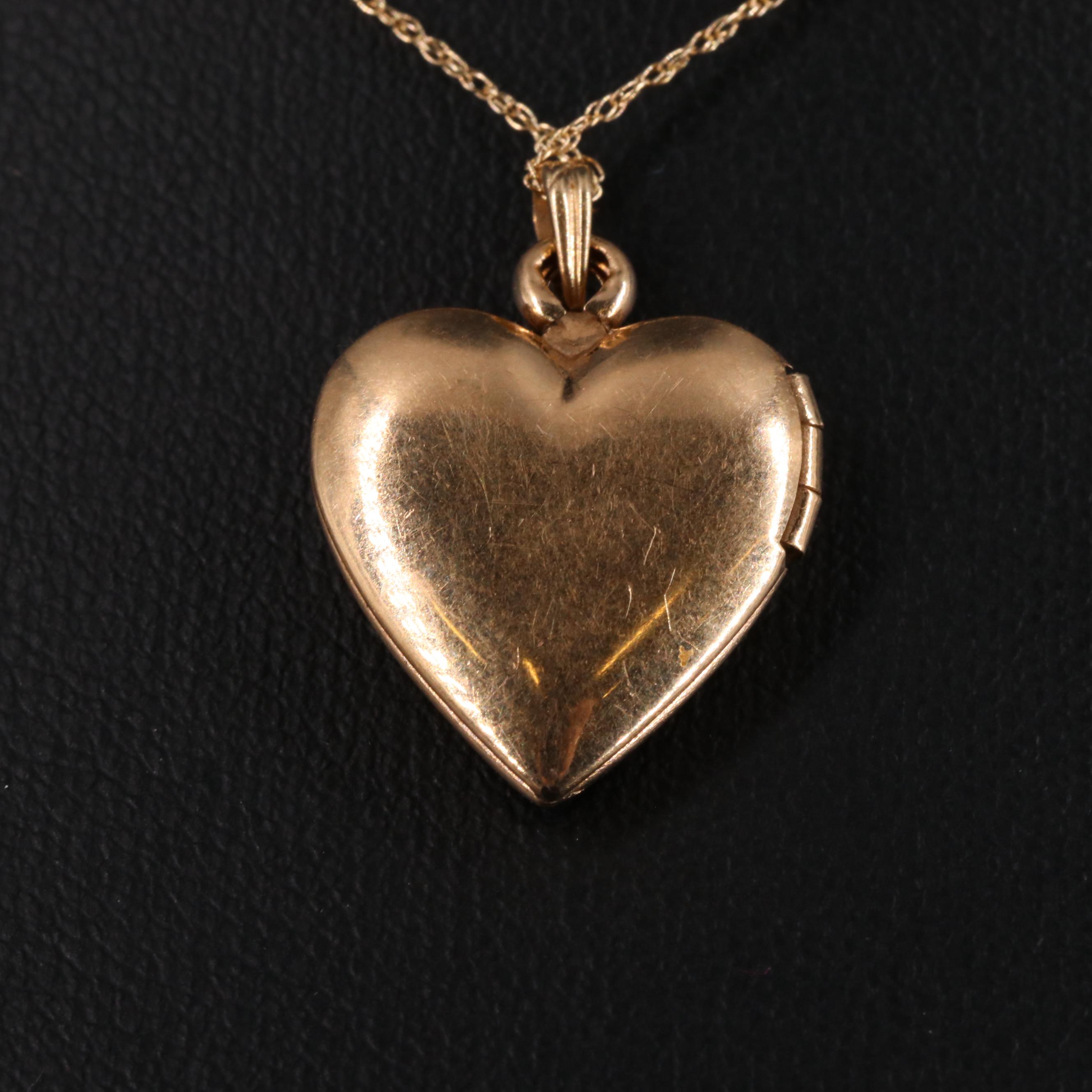 14K Rope Chain Heart Locket Necklace