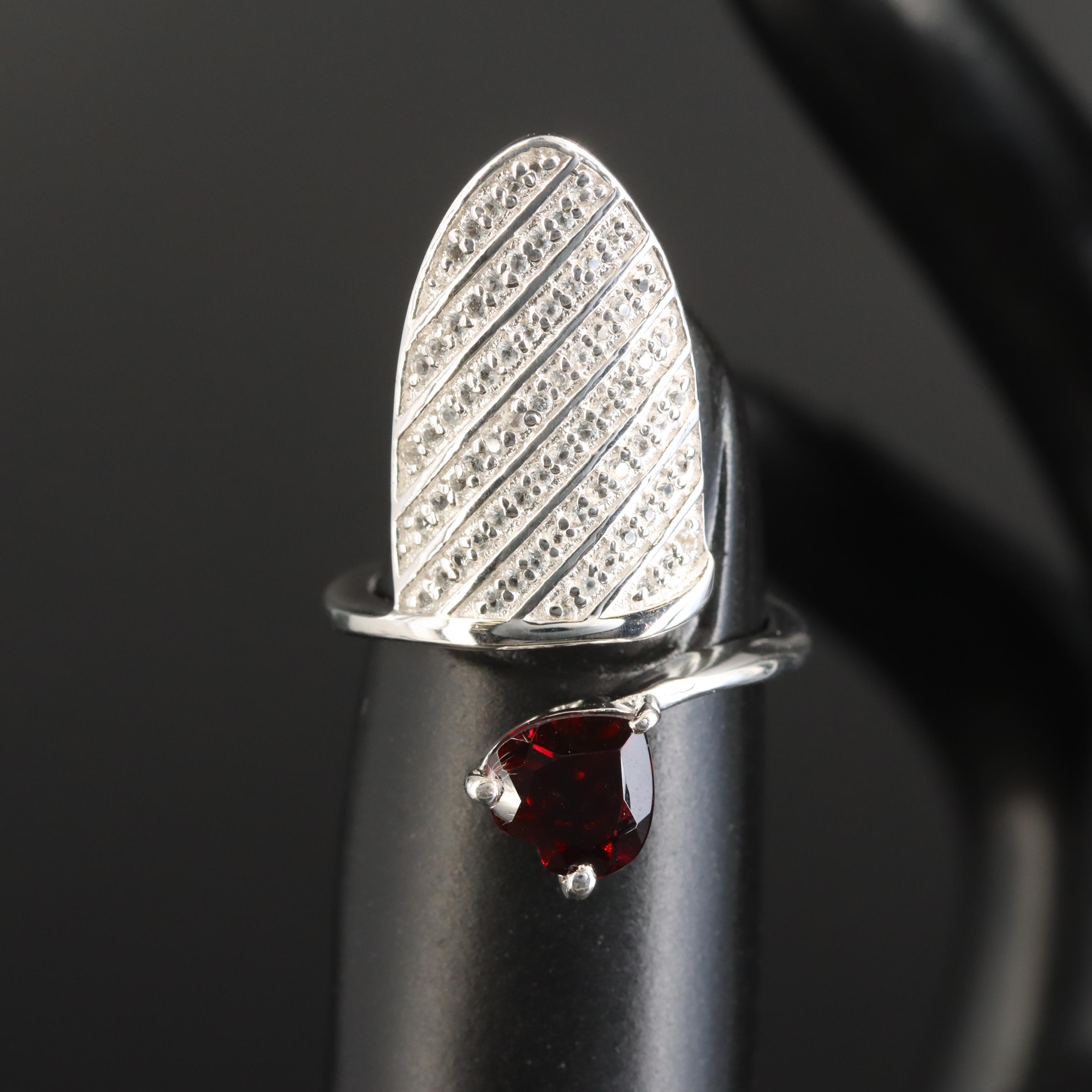 Sterling Garnet and Topaz Fingernail Ring