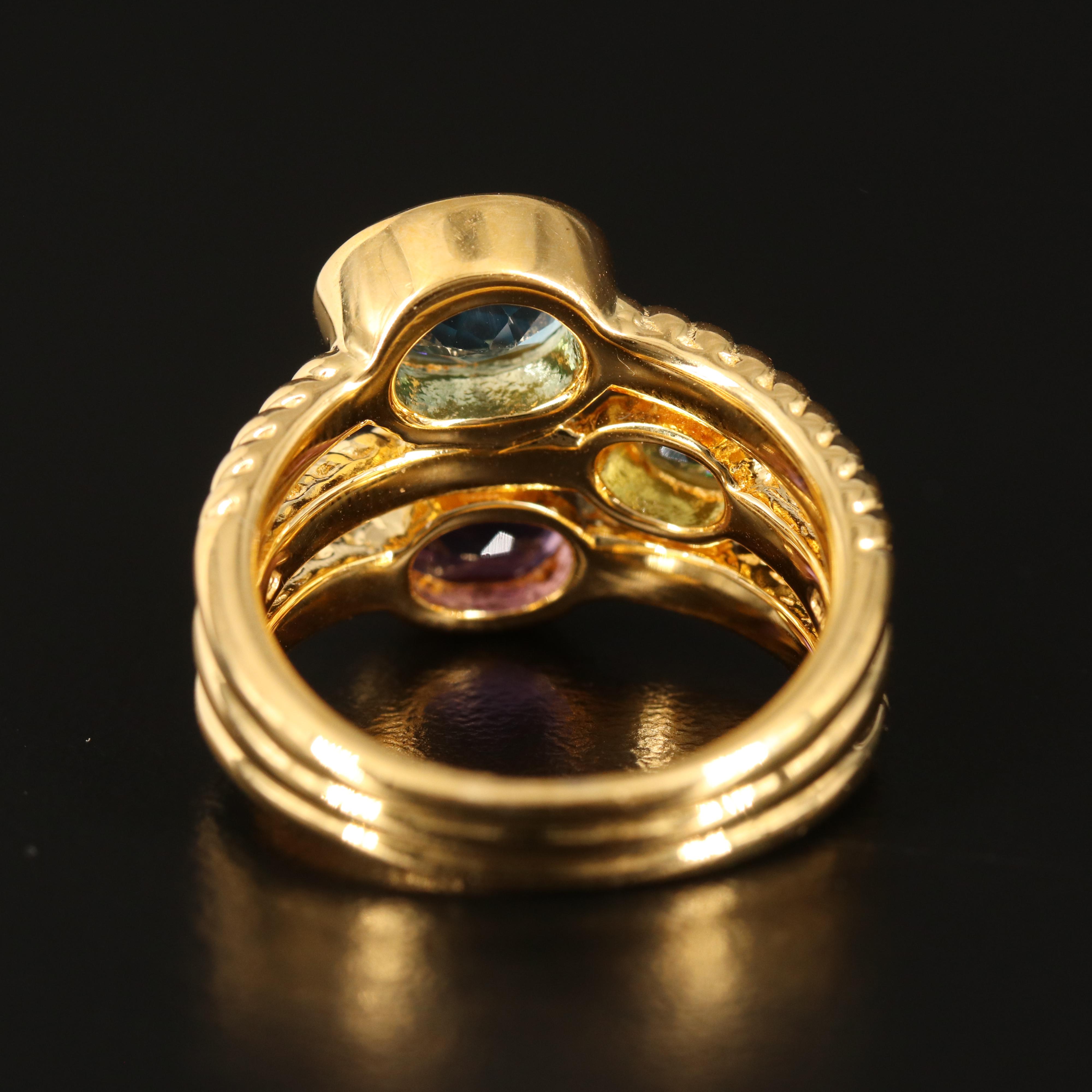 Sterling Swiss Blue Topaz, Amethyst and Peridot Multi-Row Ring