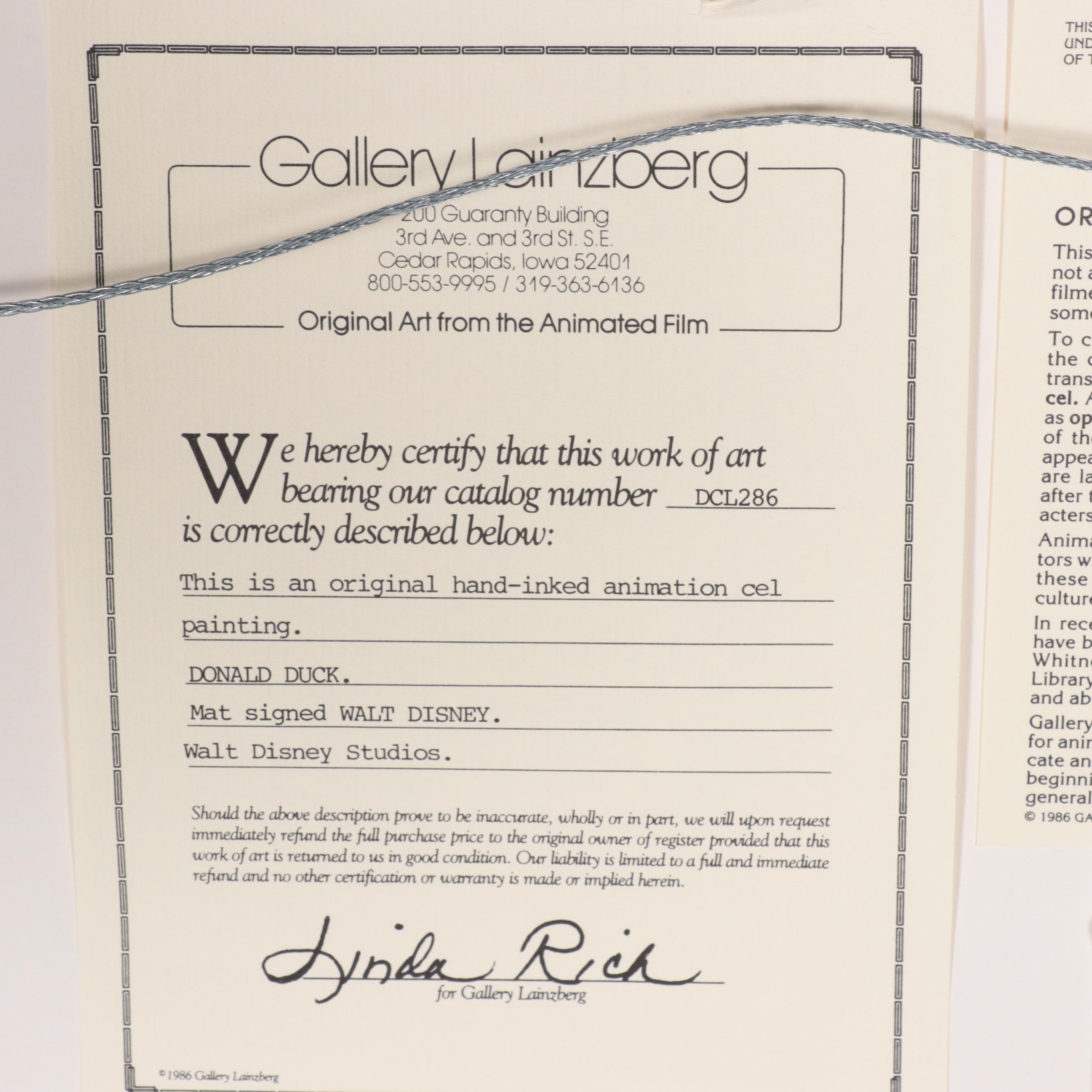 Walt Disney Signed "Der Fuehrer's Face" Animation Cel Setup, 1943