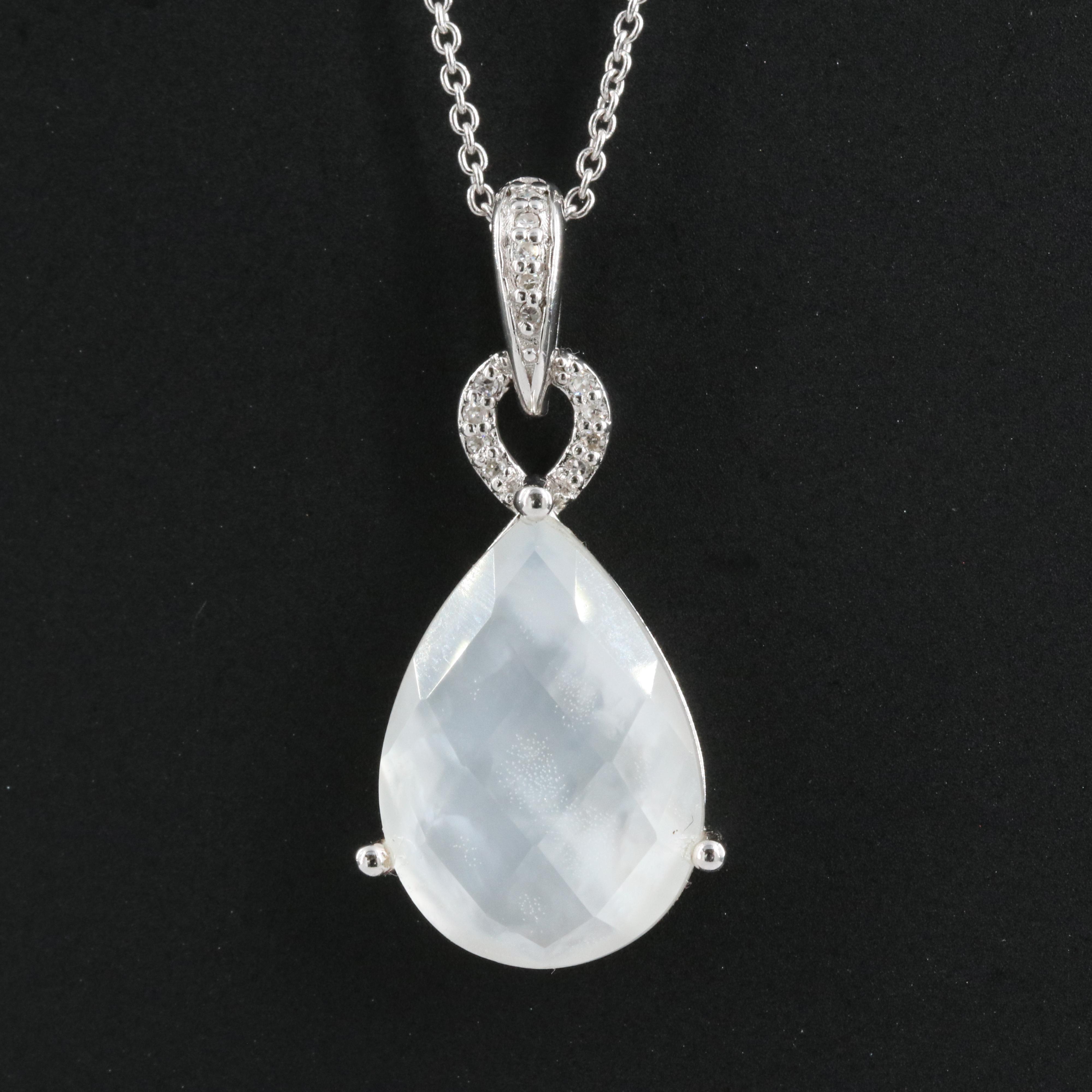 Sterling Diamond and Quartzite Mother-of-Pearl Doublet Pendant Necklace