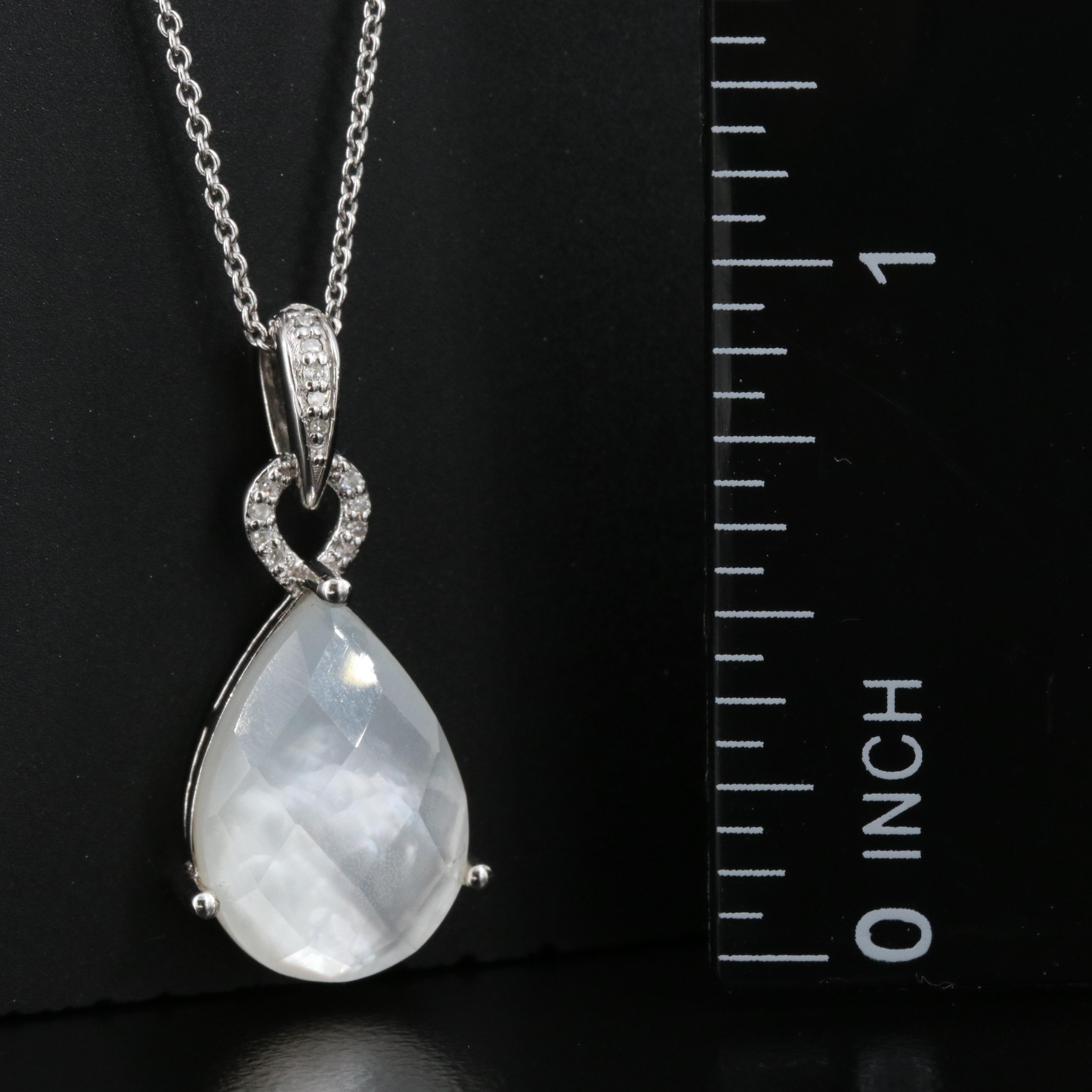 Sterling Diamond and Quartzite Mother-of-Pearl Doublet Pendant Necklace