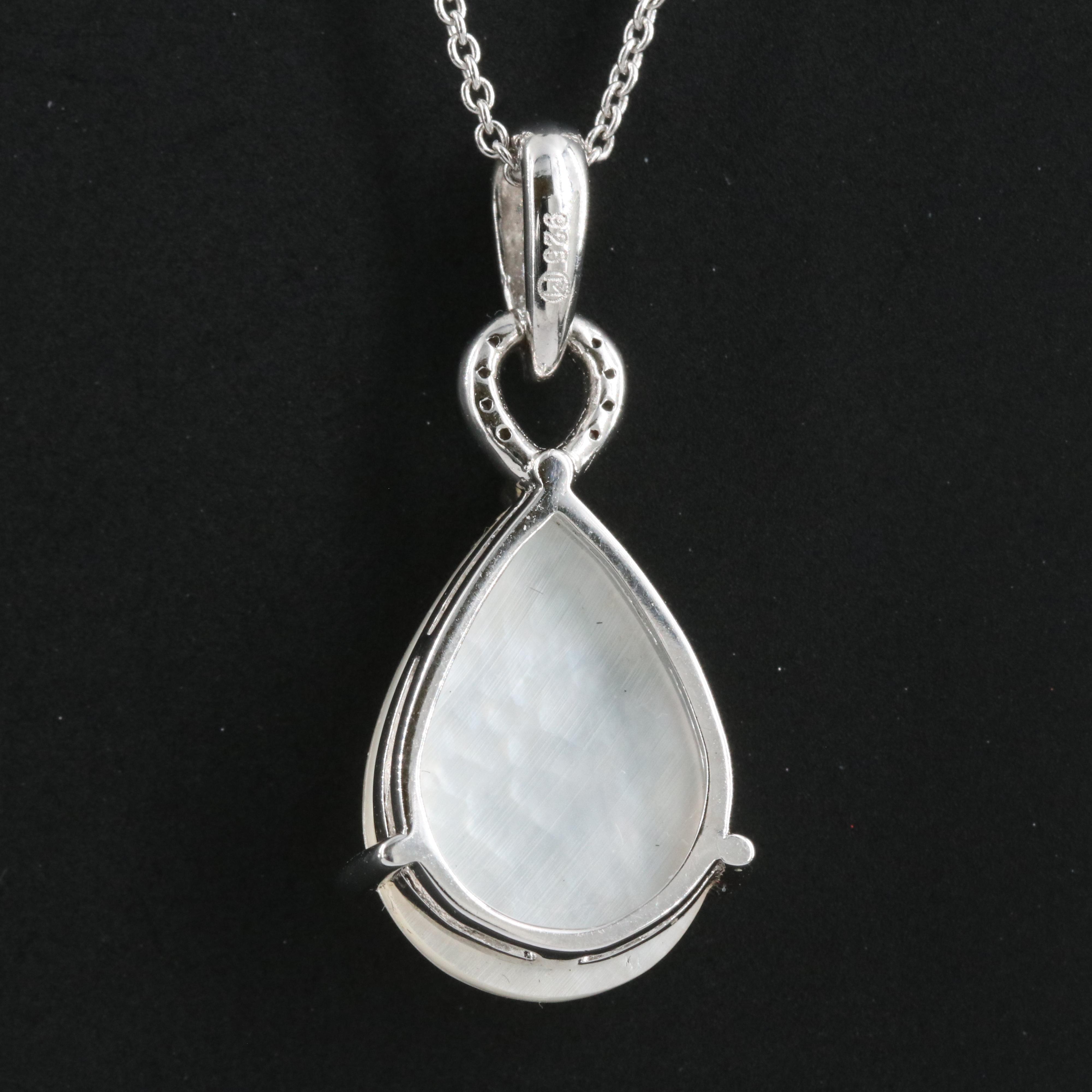 Sterling Diamond and Quartzite Mother-of-Pearl Doublet Pendant Necklace