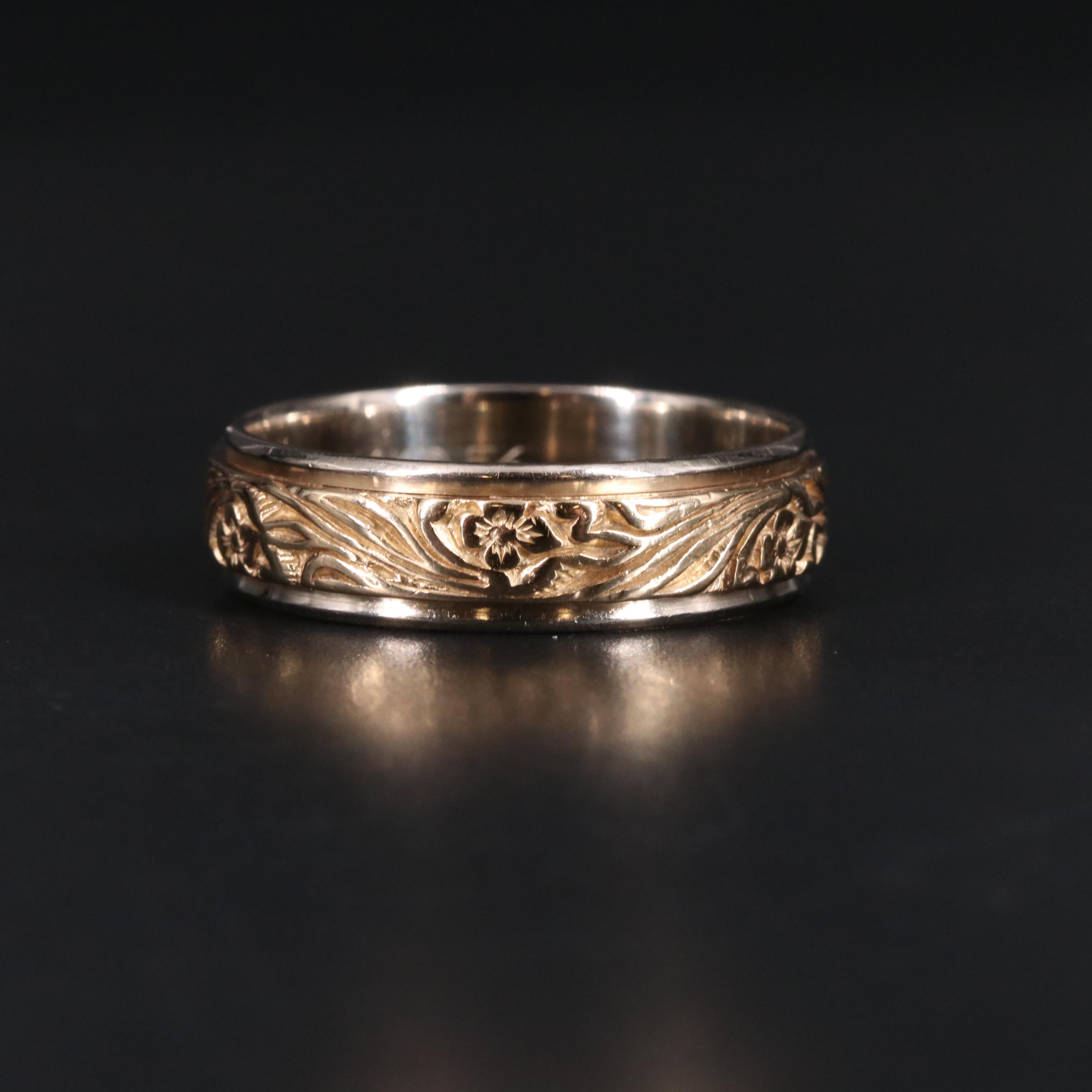 14K Multicolor Engraved Flowers Band Ring