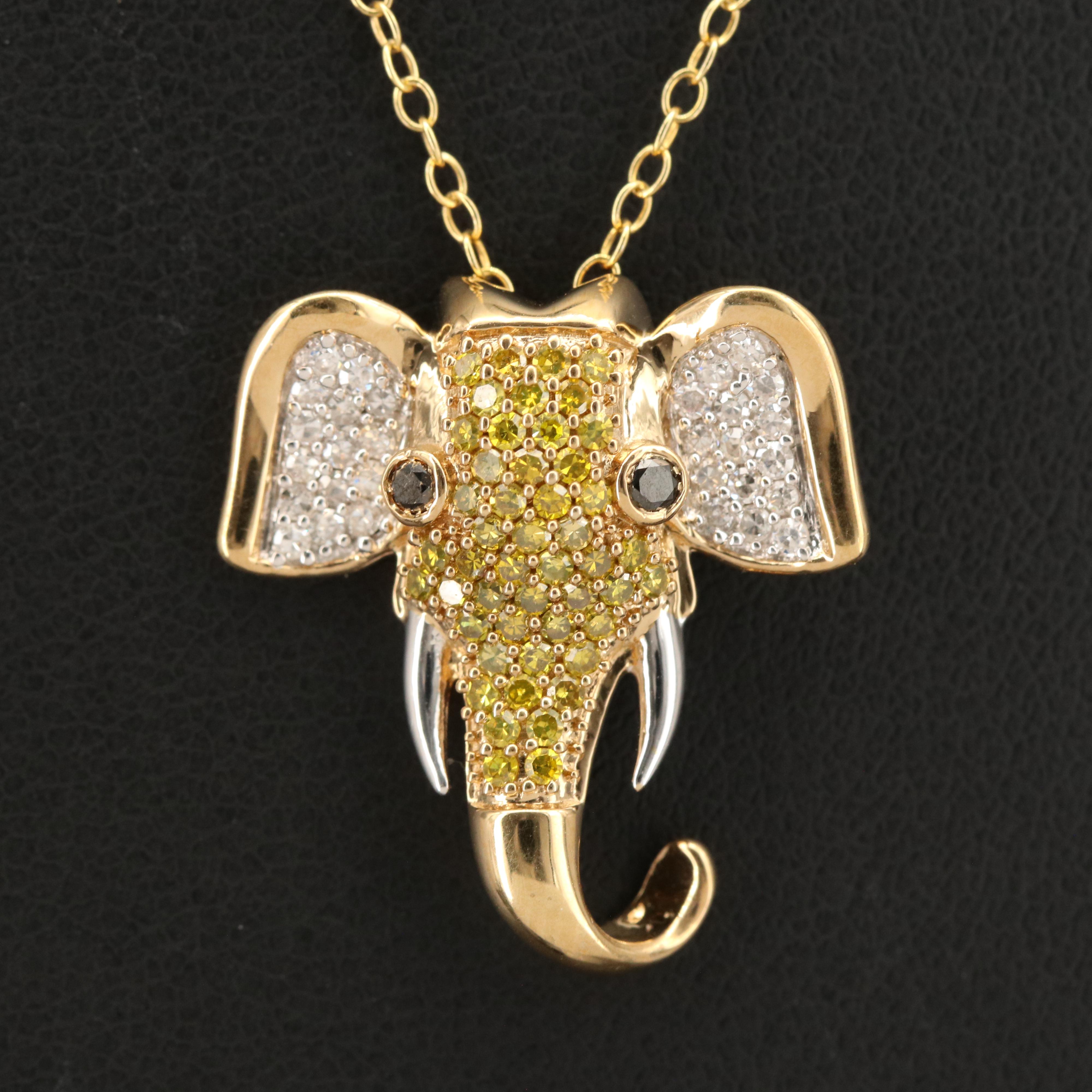 Sterling Diamond Elephant Pendant Necklace