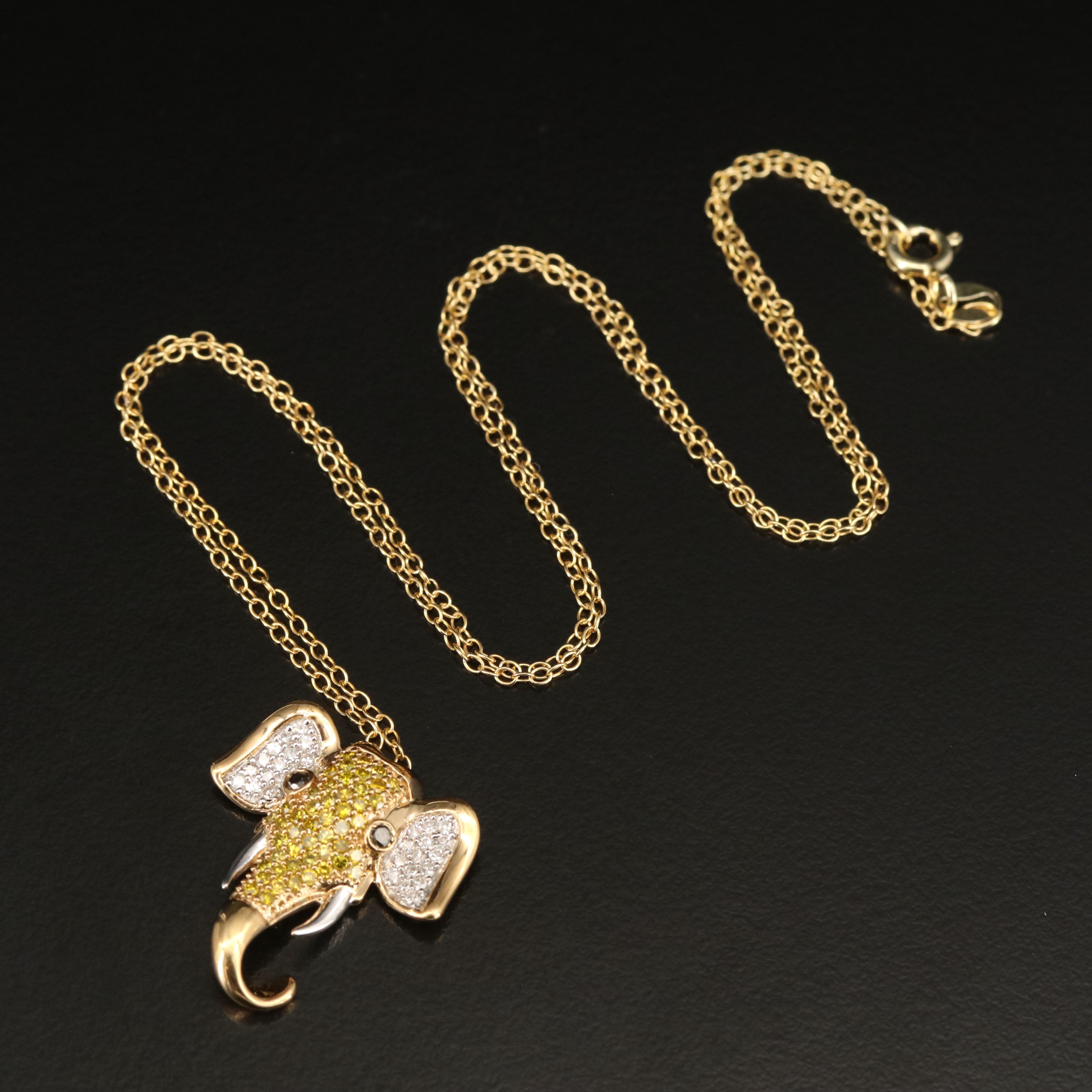 Sterling Diamond Elephant Pendant Necklace