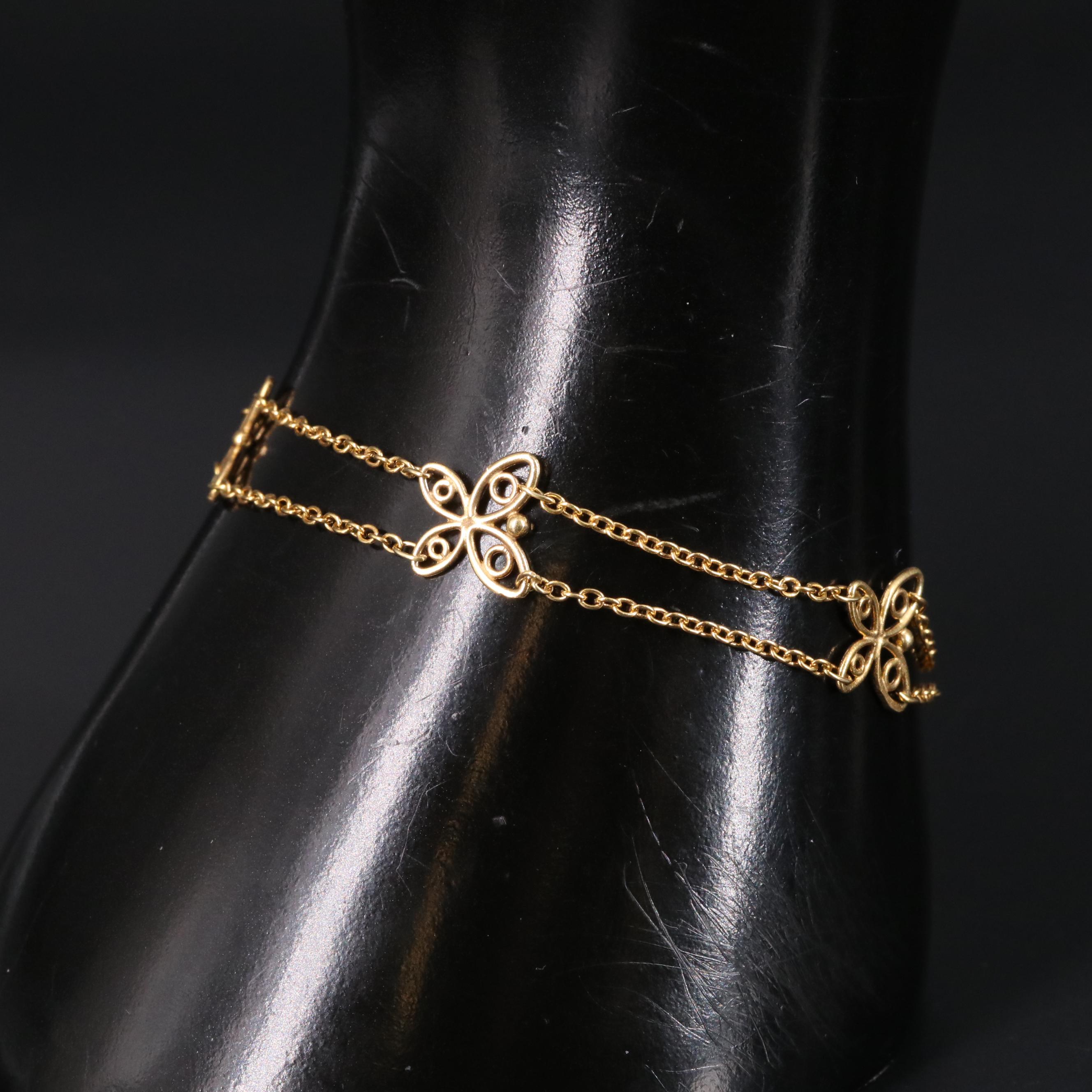 14K Cable Chain Butterflies Bracelet