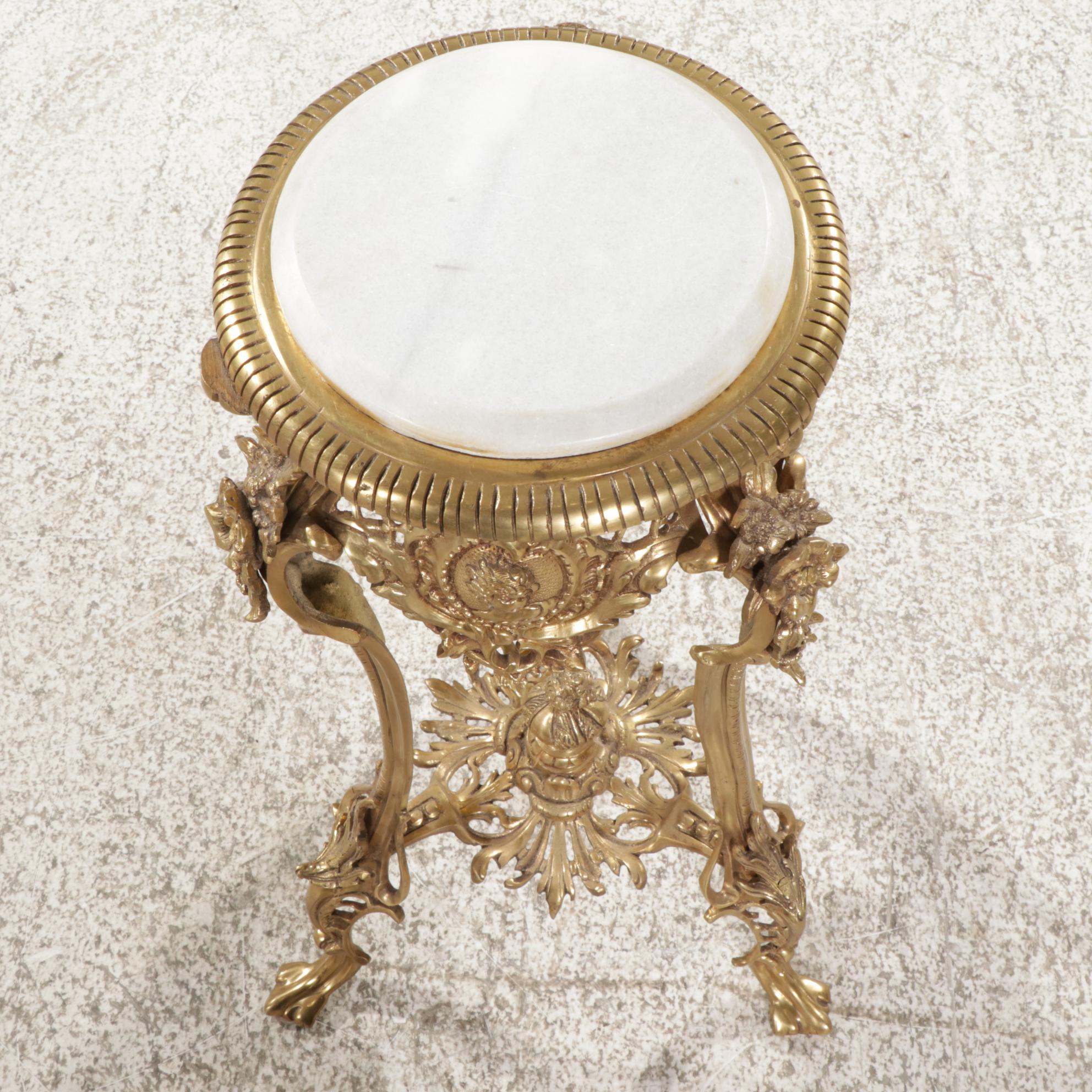 Victorian Style Cast Brass and Marble Top Plant Stand