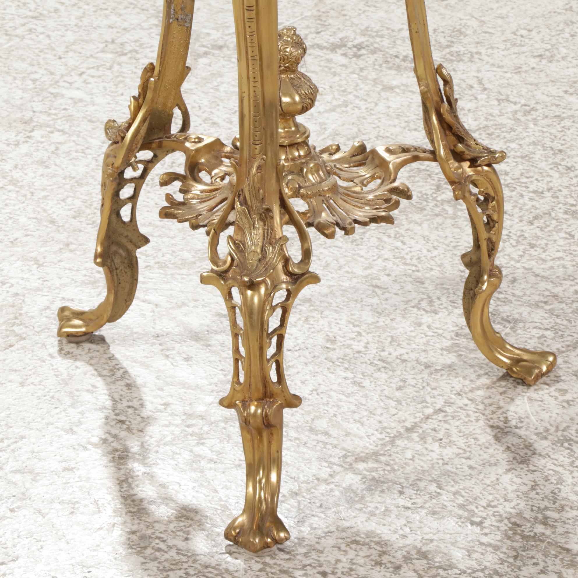 Victorian Style Cast Brass and Marble Top Plant Stand