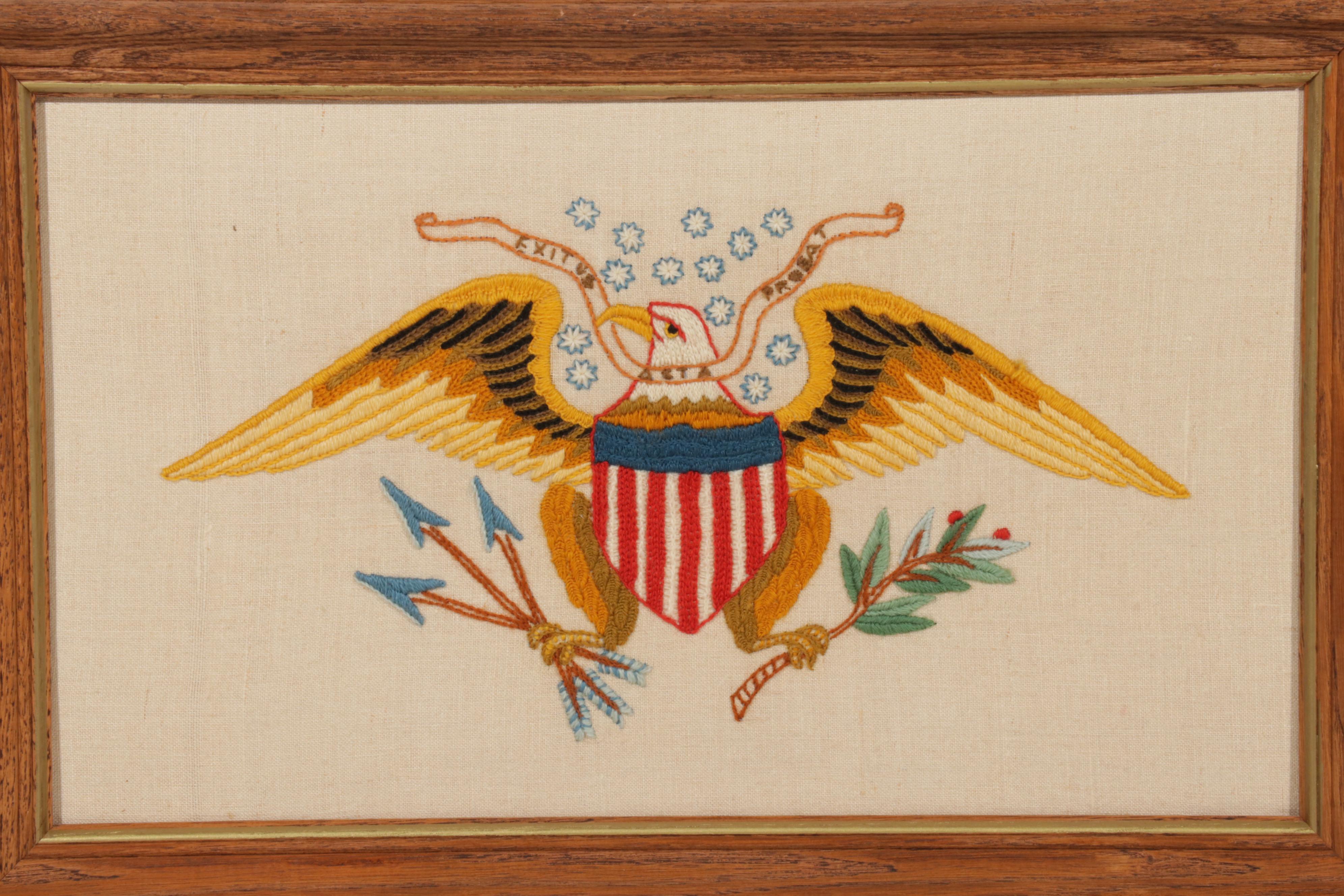 Patriotic Handmade Embroidery and Folk Art Cross-Stitch Panels, Late 20th C