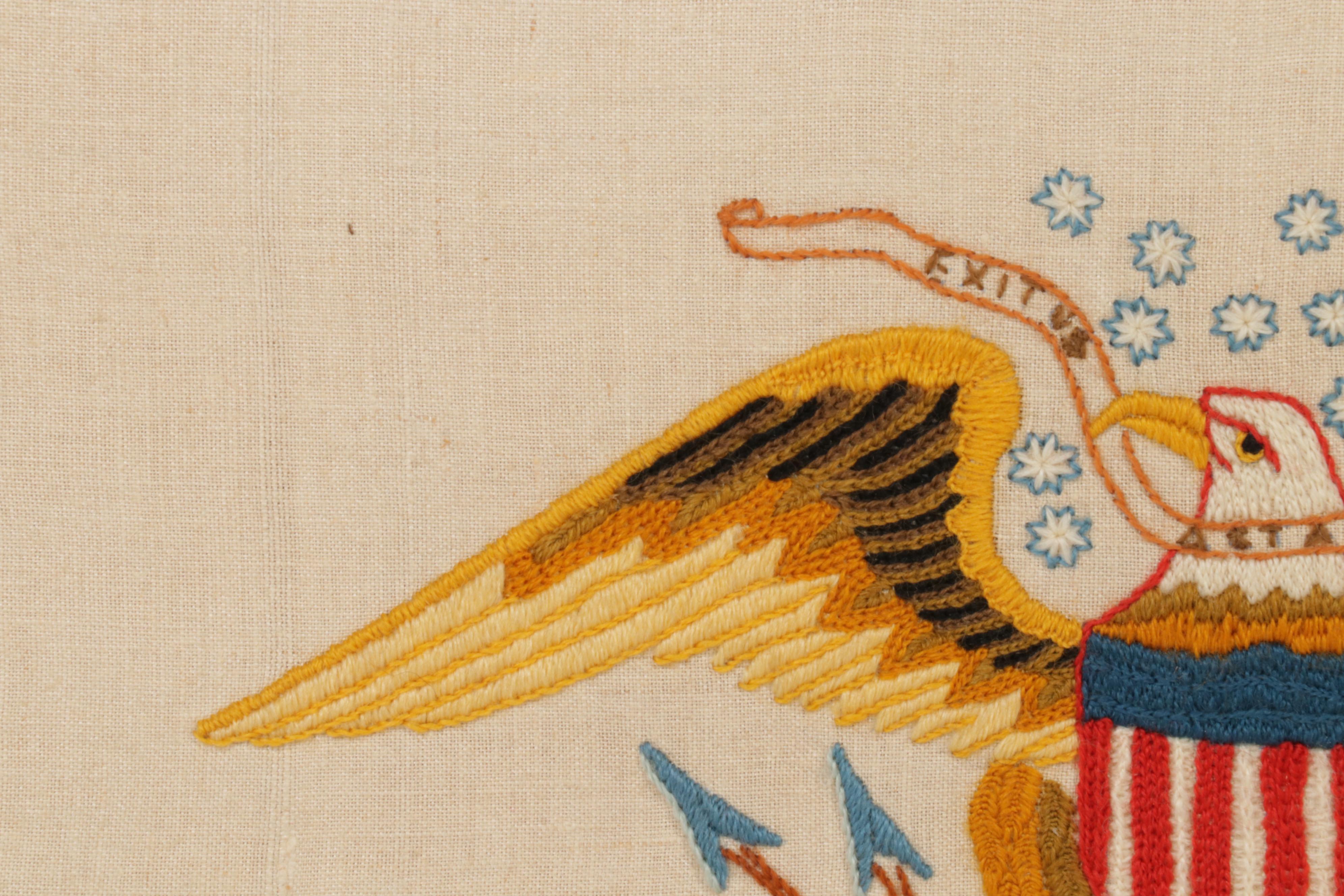 Patriotic Handmade Embroidery and Folk Art Cross-Stitch Panels, Late 20th C