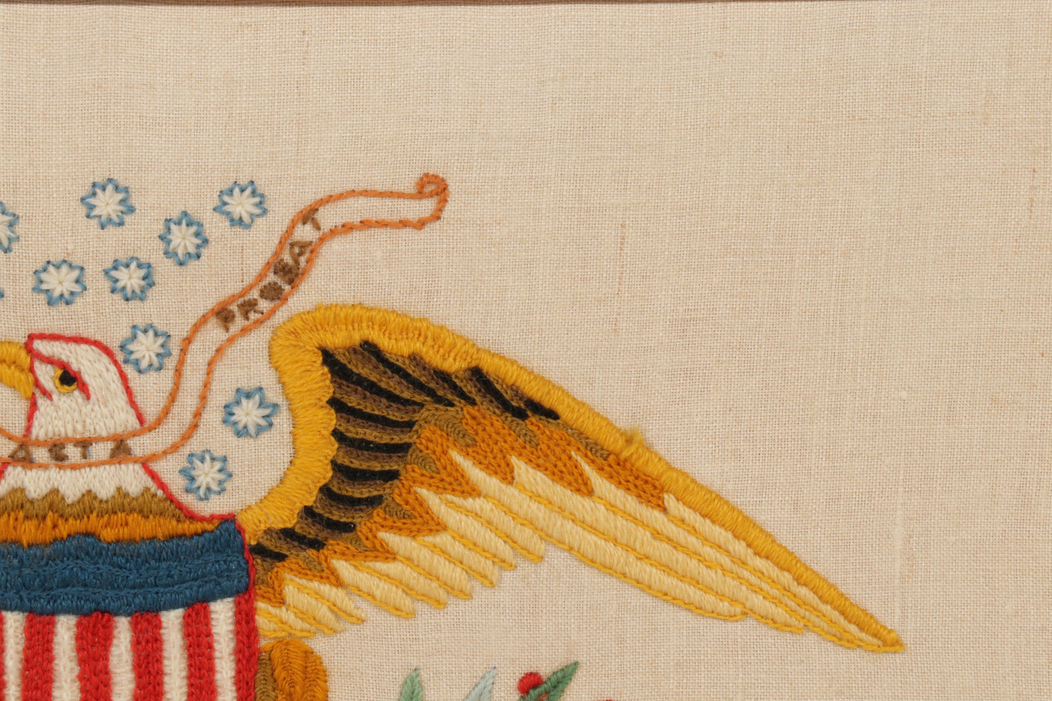 Patriotic Handmade Embroidery and Folk Art Cross-Stitch Panels, Late 20th C