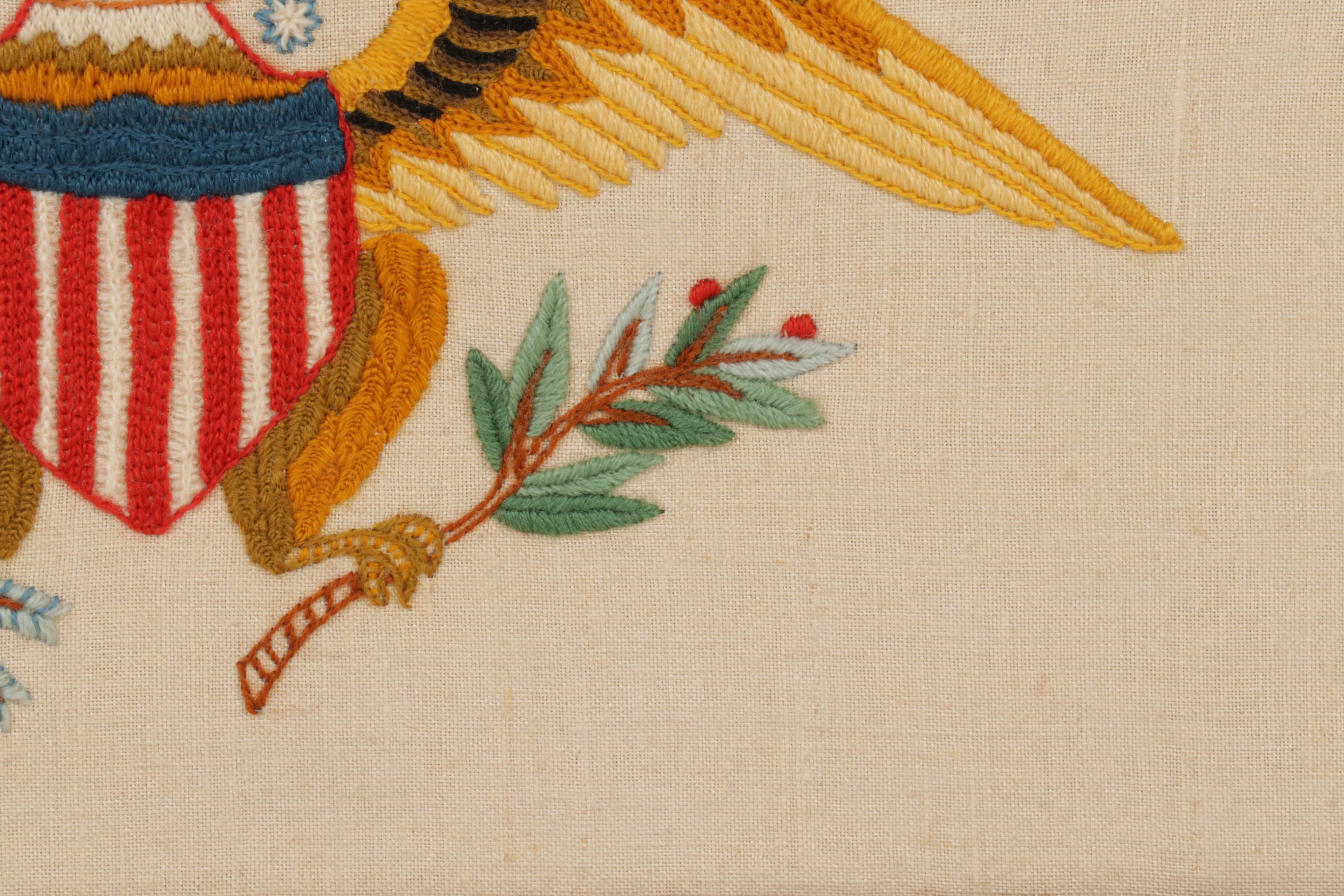 Patriotic Handmade Embroidery and Folk Art Cross-Stitch Panels, Late 20th C