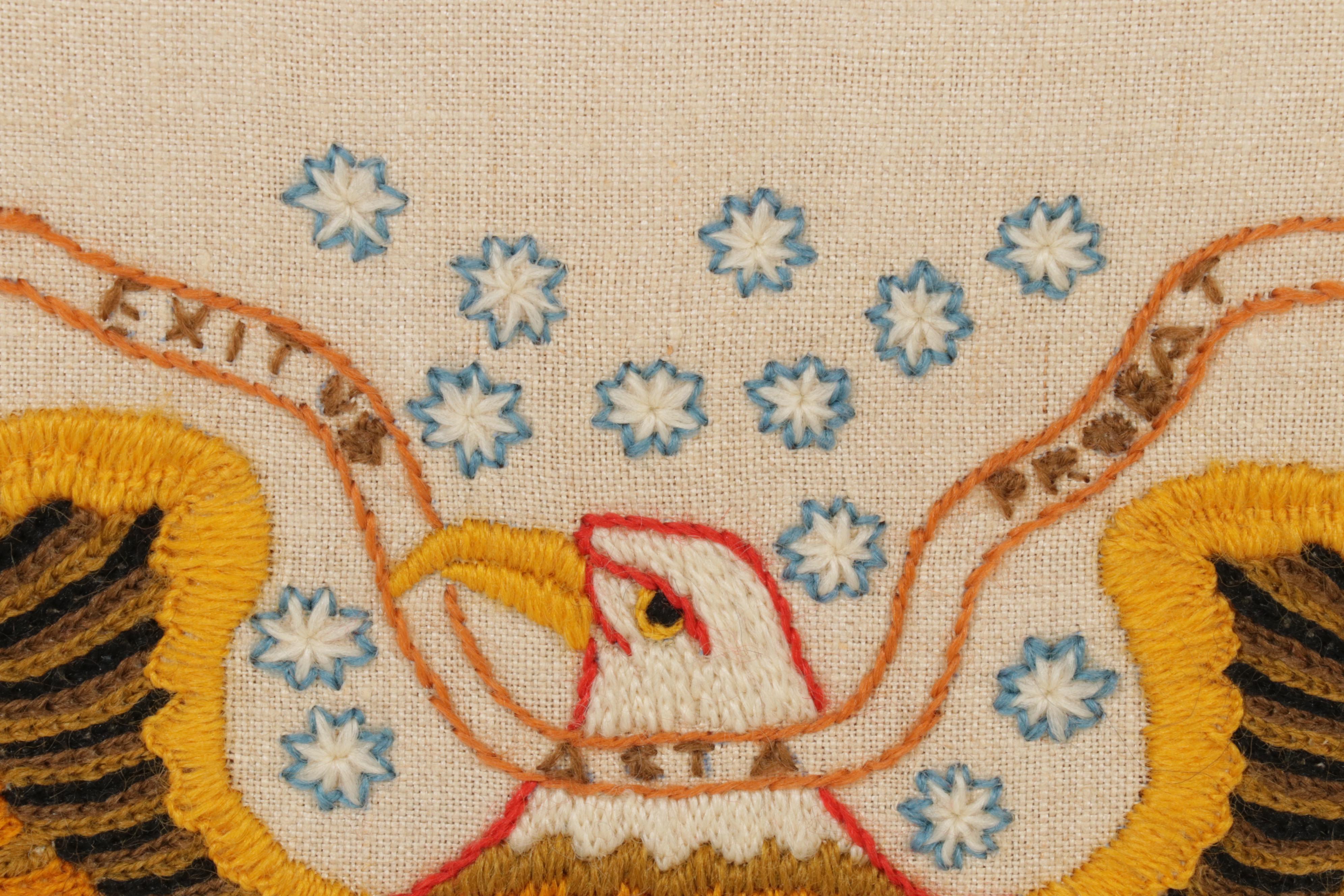 Patriotic Handmade Embroidery and Folk Art Cross-Stitch Panels, Late 20th C