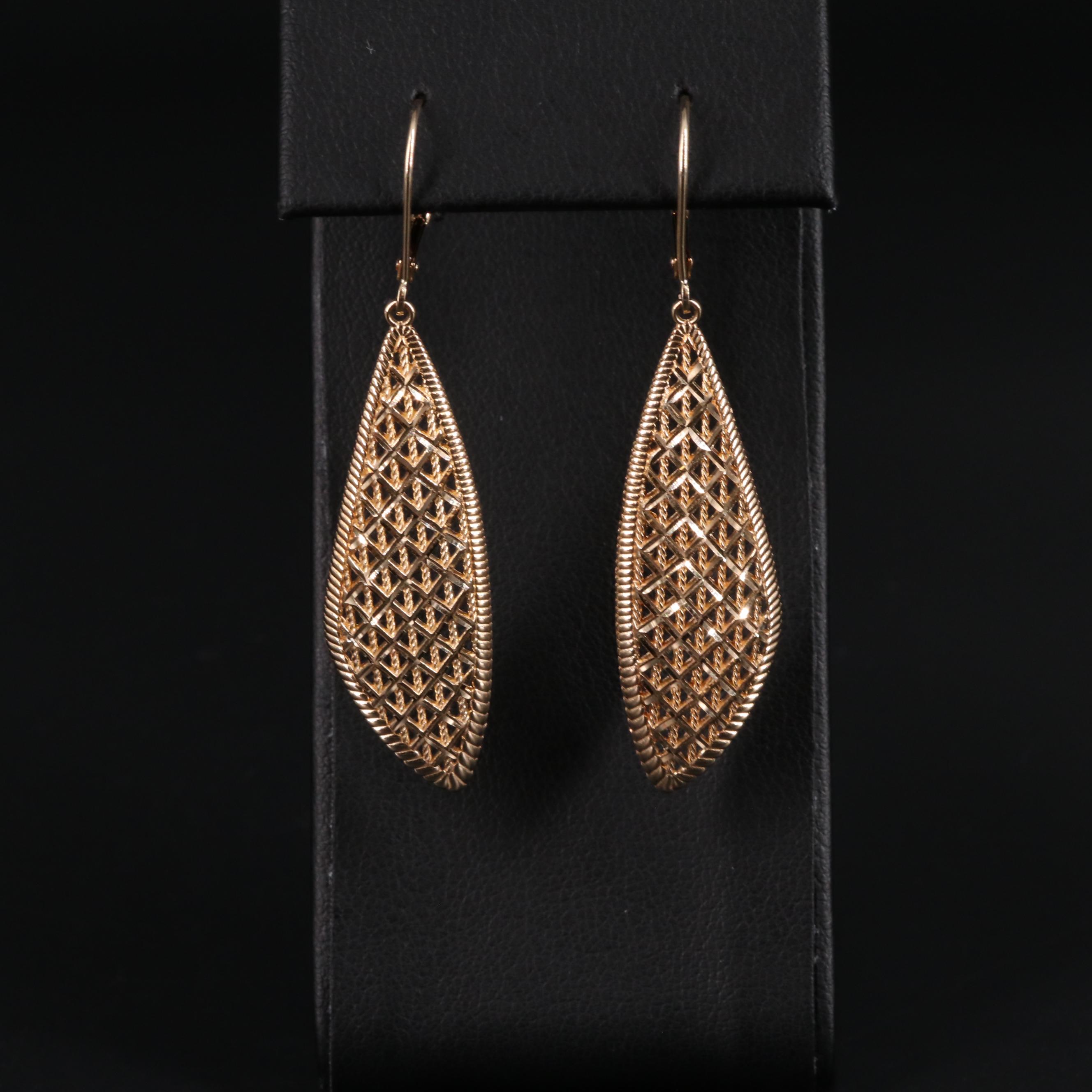 14K Triangular Leverback Dangle Earrings