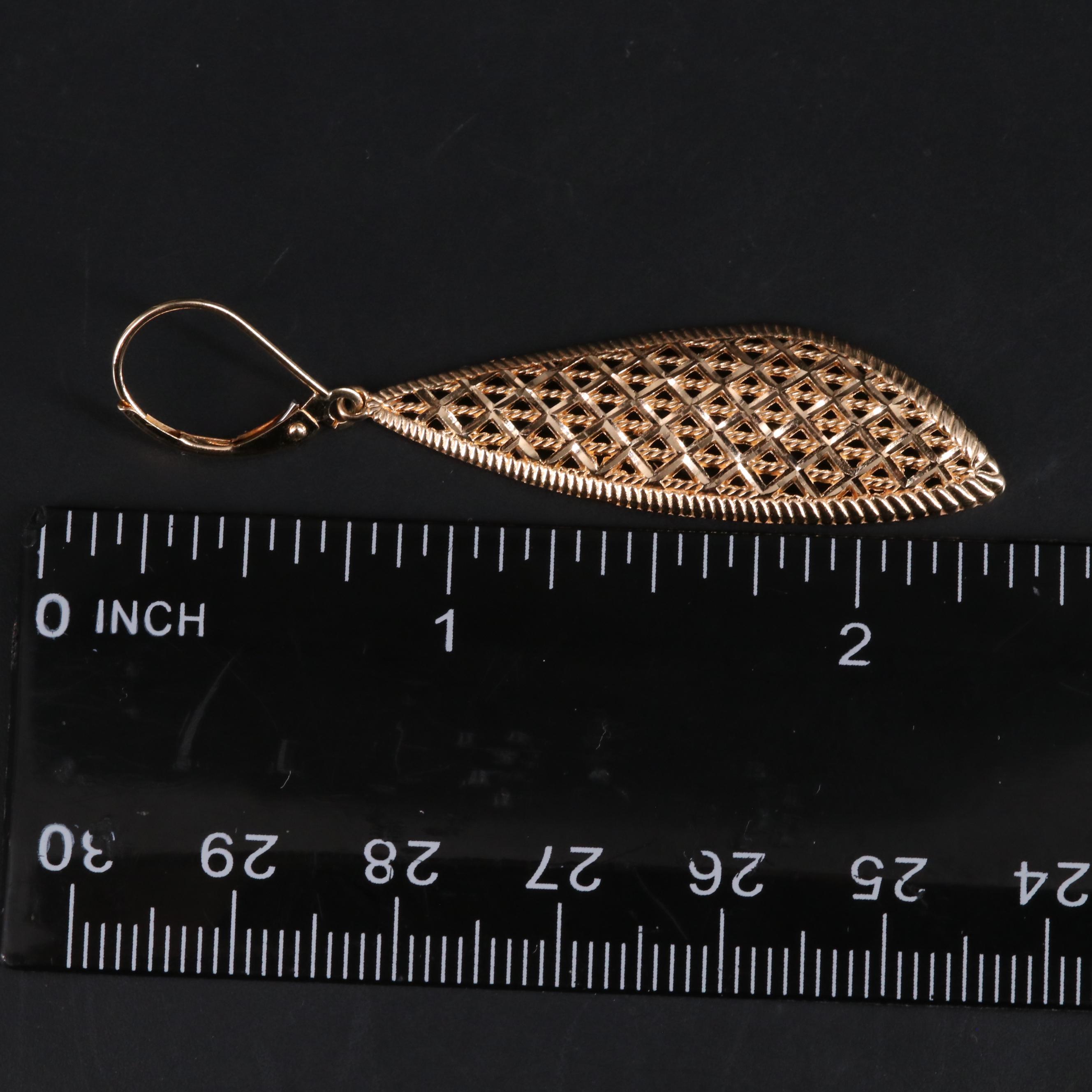 14K Triangular Leverback Dangle Earrings