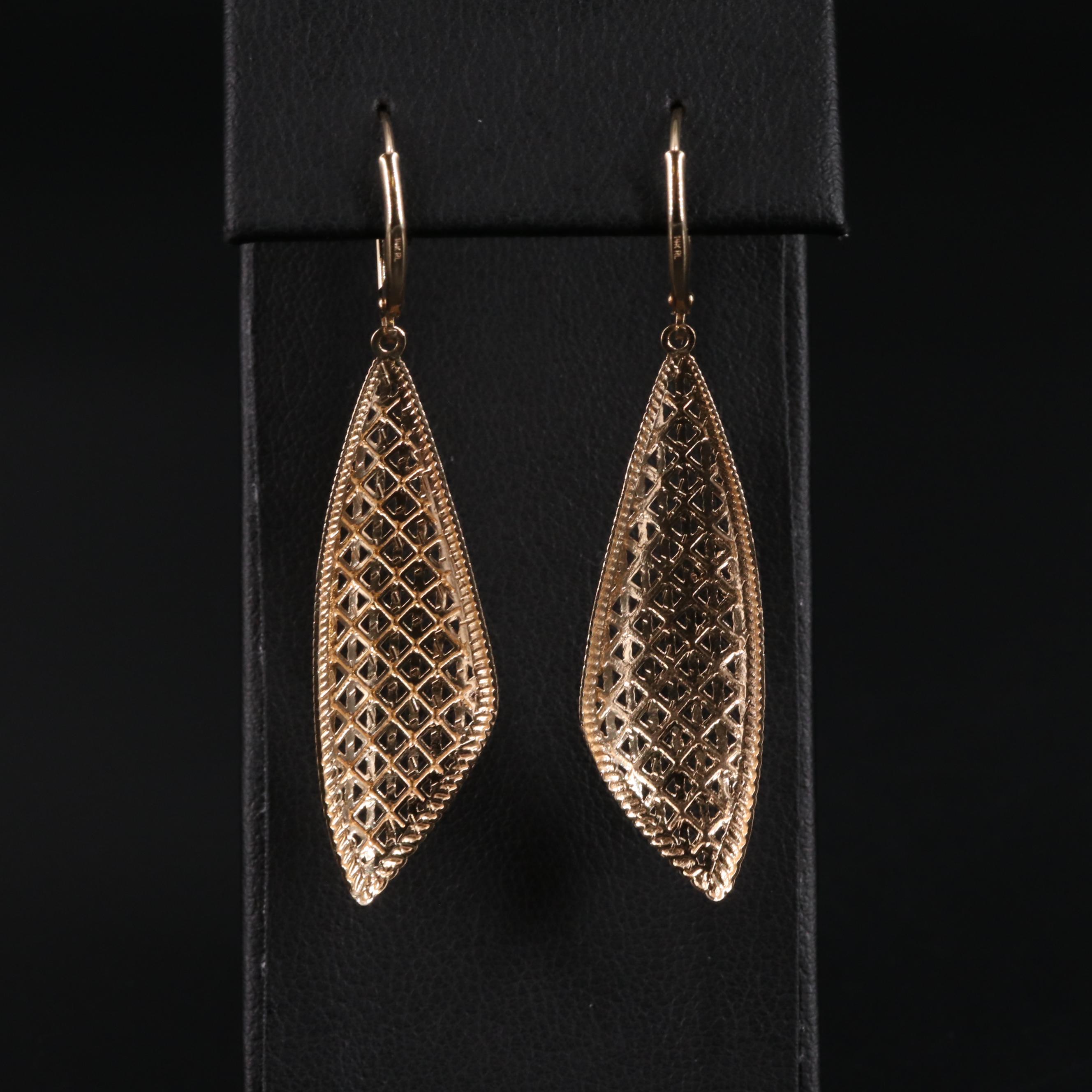 14K Triangular Leverback Dangle Earrings