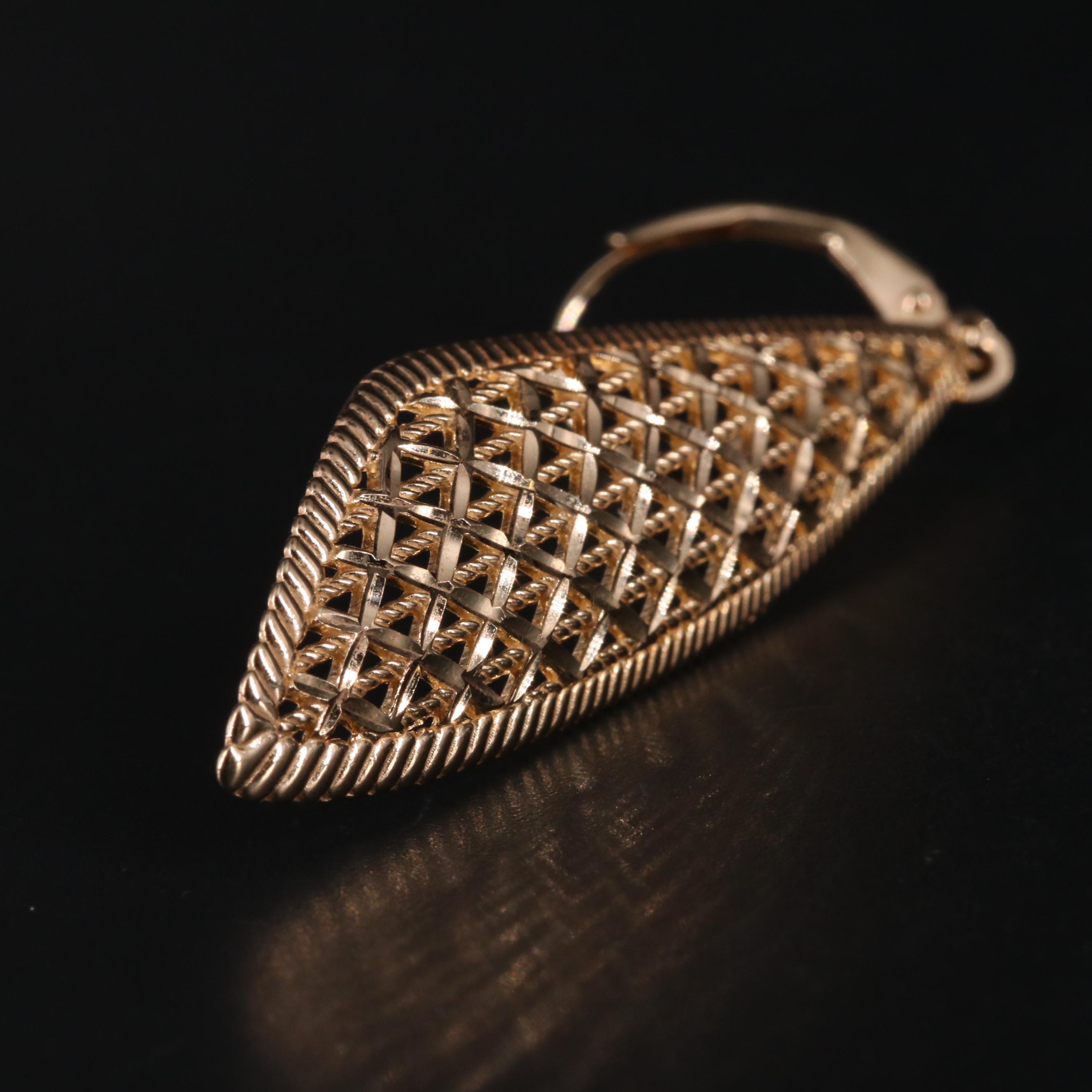 14K Triangular Leverback Dangle Earrings