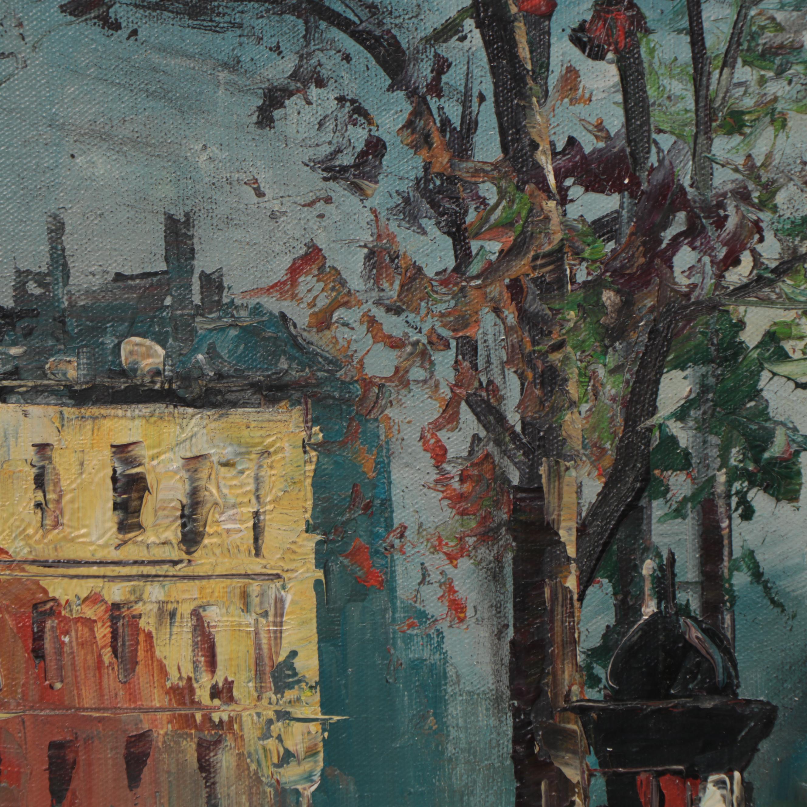 R. Thrower Oil Painting of Parisian Street Scene, Late 20th Century