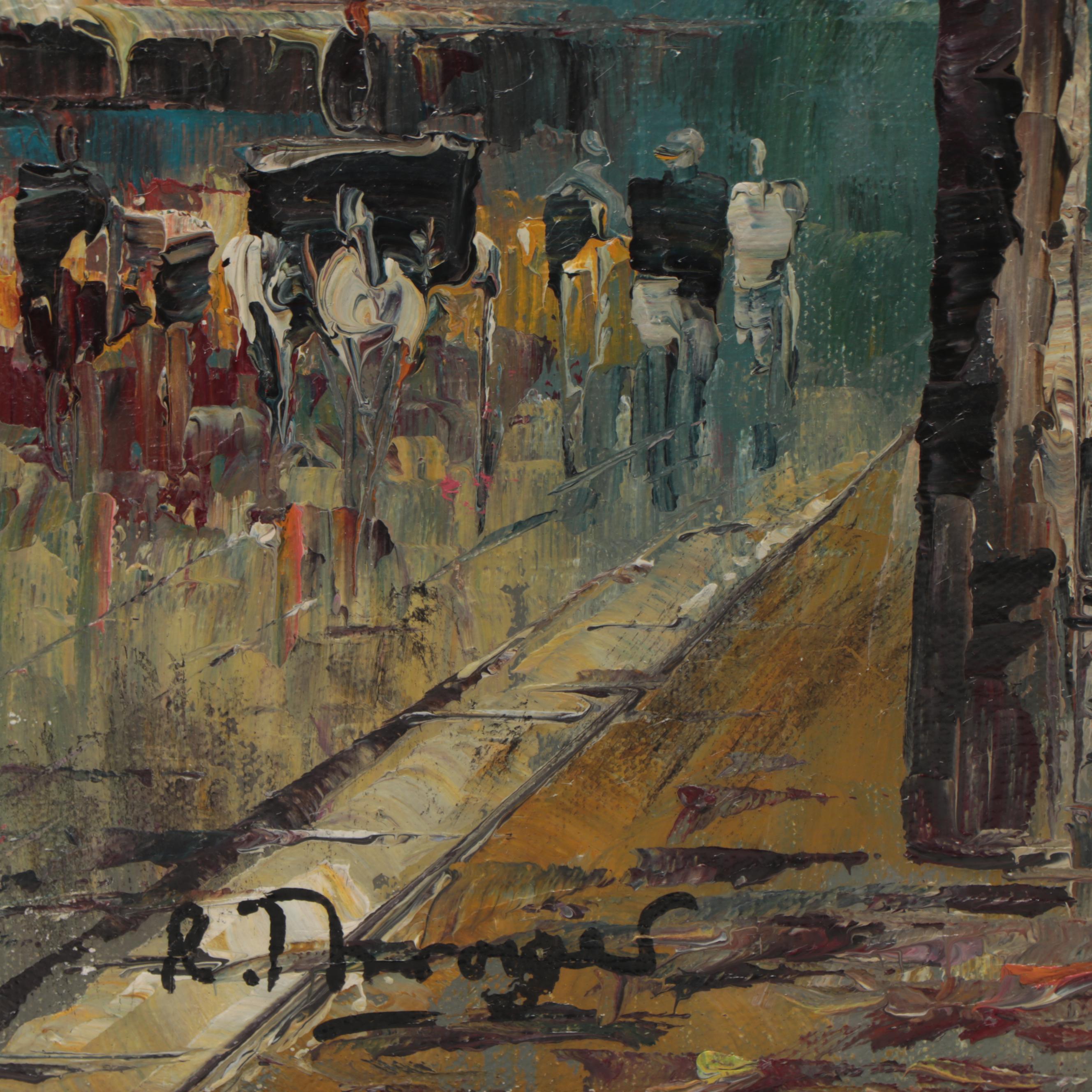 R. Thrower Oil Painting of Parisian Street Scene, Late 20th Century