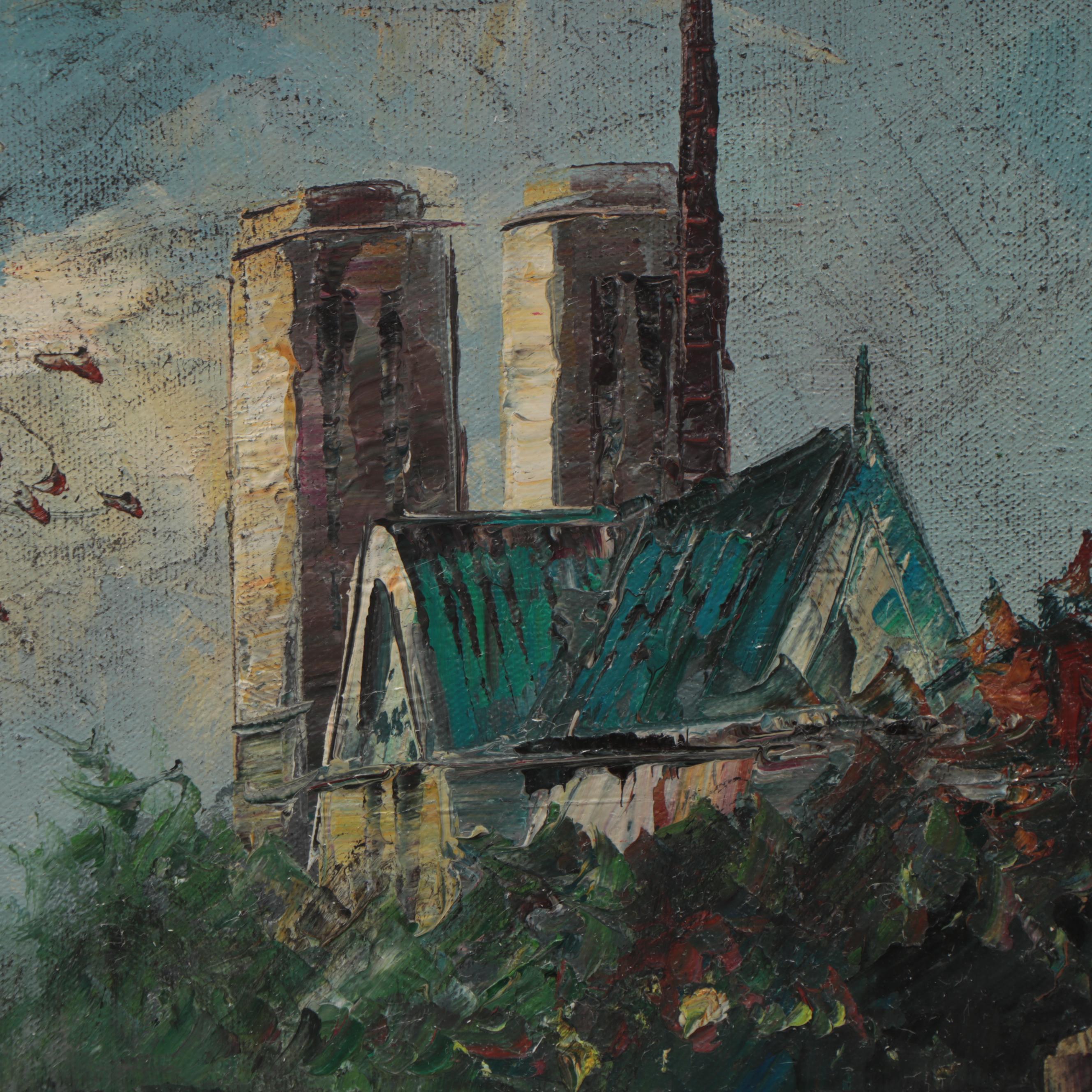 R. Thrower Oil Painting of Parisian Street Scene, Late 20th Century