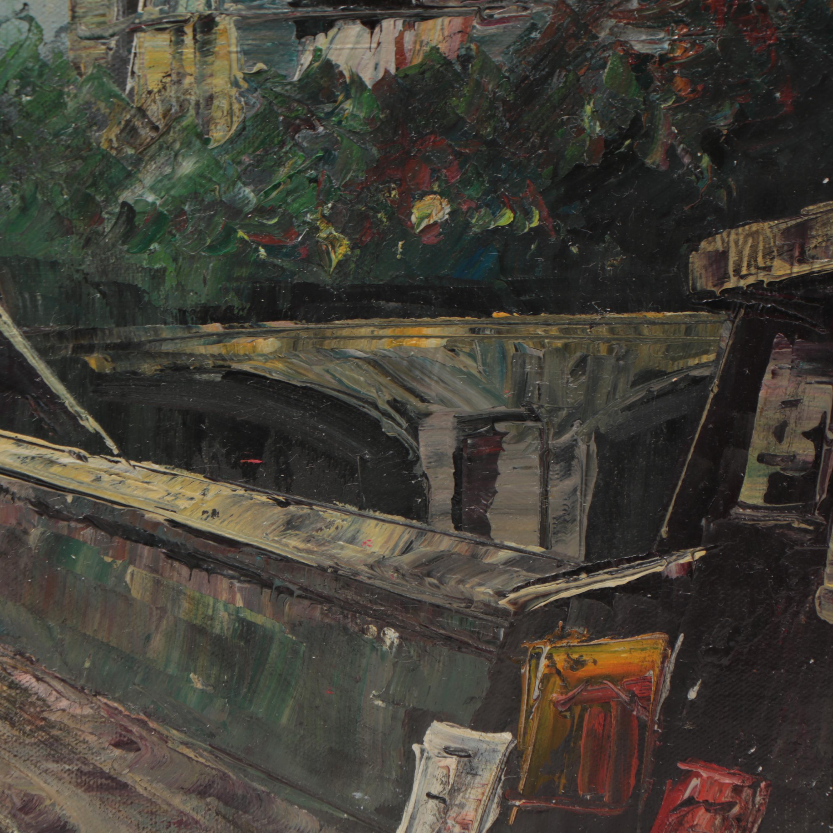 R. Thrower Oil Painting of Parisian Street Scene, Late 20th Century