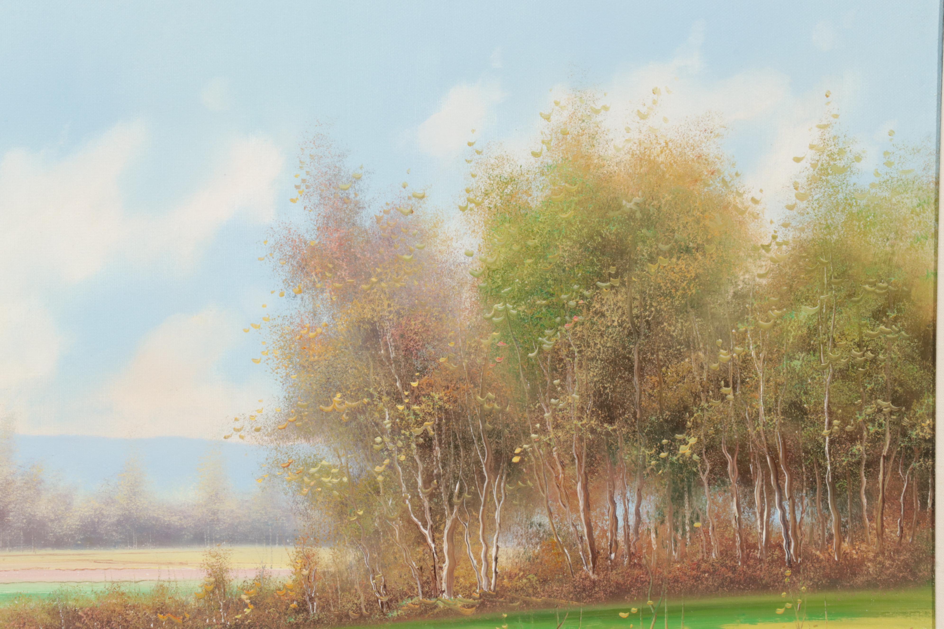 Trillo Landscape Oil Painting of Pastoral Pond, 21st Century