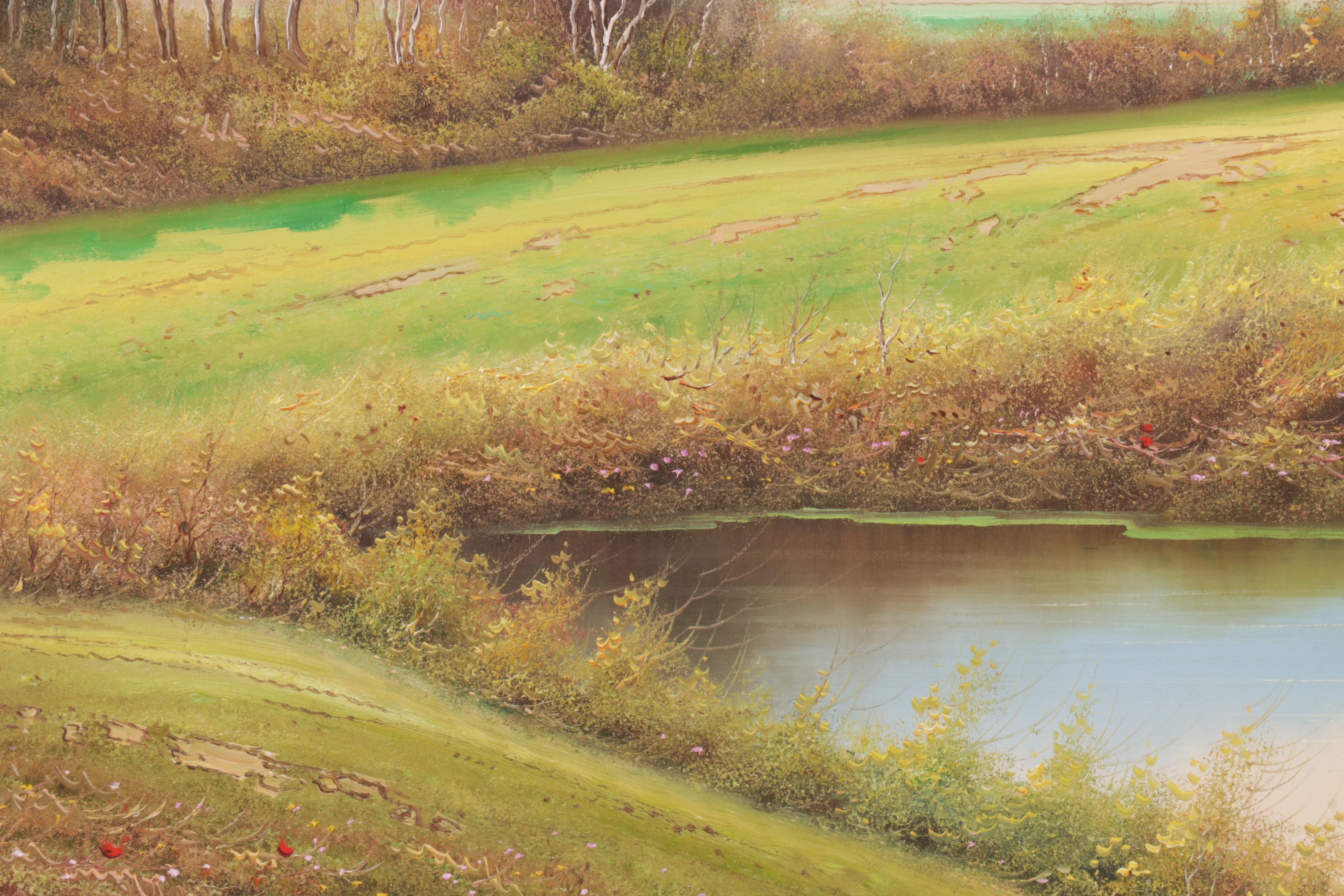 Trillo Landscape Oil Painting of Pastoral Pond, 21st Century