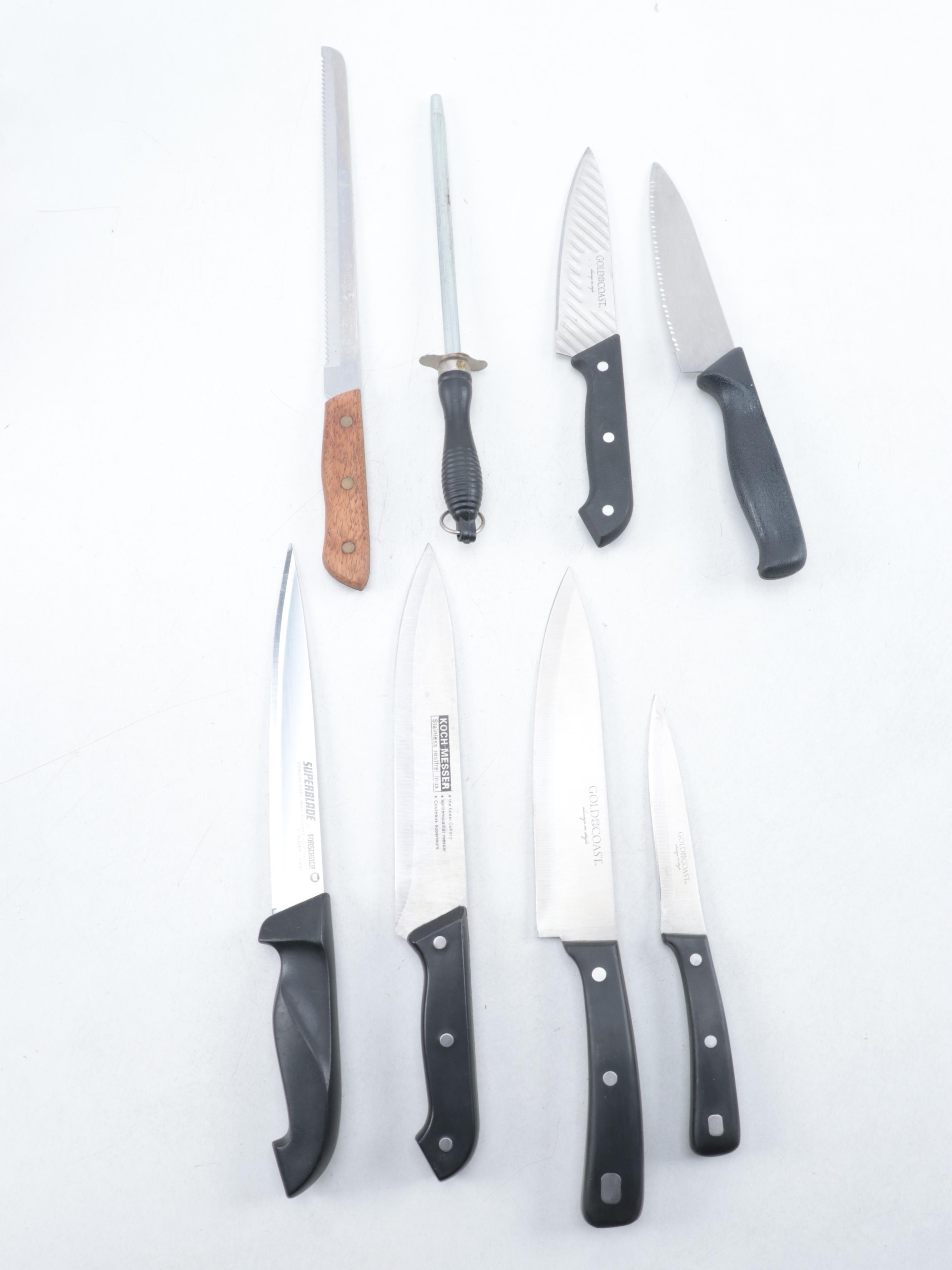 Wood Kitchen Cutlery Block with Stainless Steel Knives