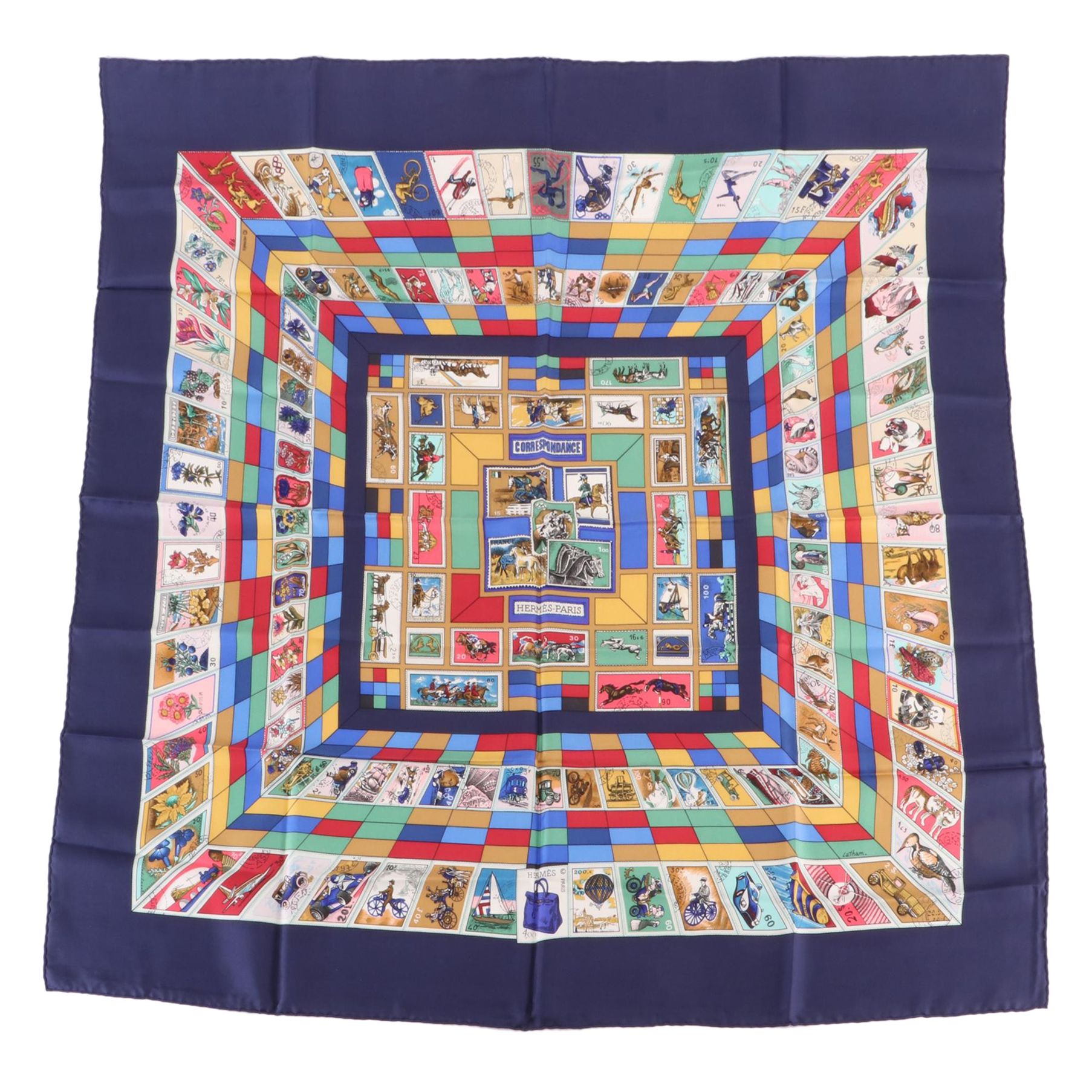 Hermès "Correspondance" Scarf 90 in Silk Twill