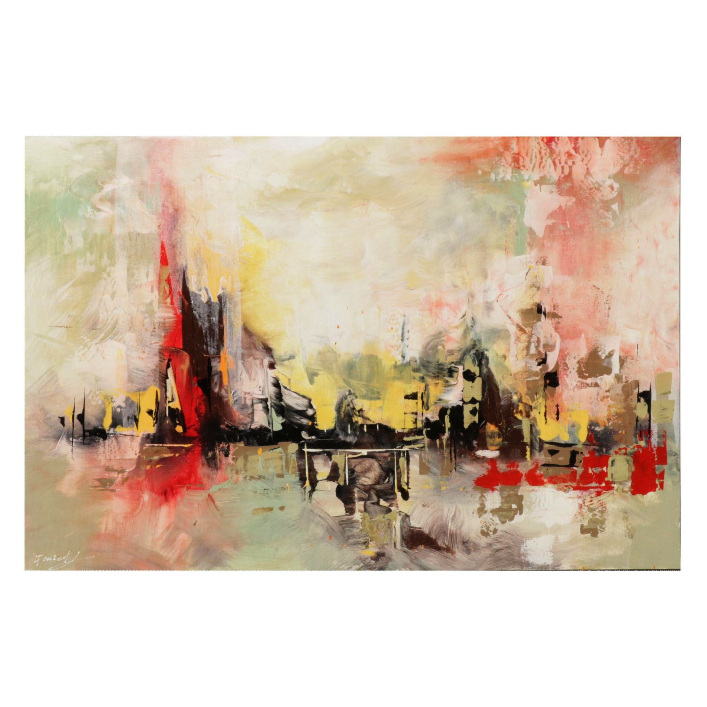 Farshad Lanjani Abstract Acrylic Painting of Coastal Landscape, 21st Century