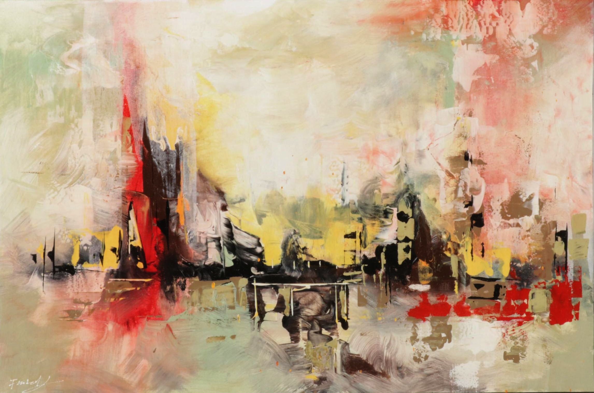 Farshad Lanjani Abstract Acrylic Painting of Coastal Landscape, 21st Century