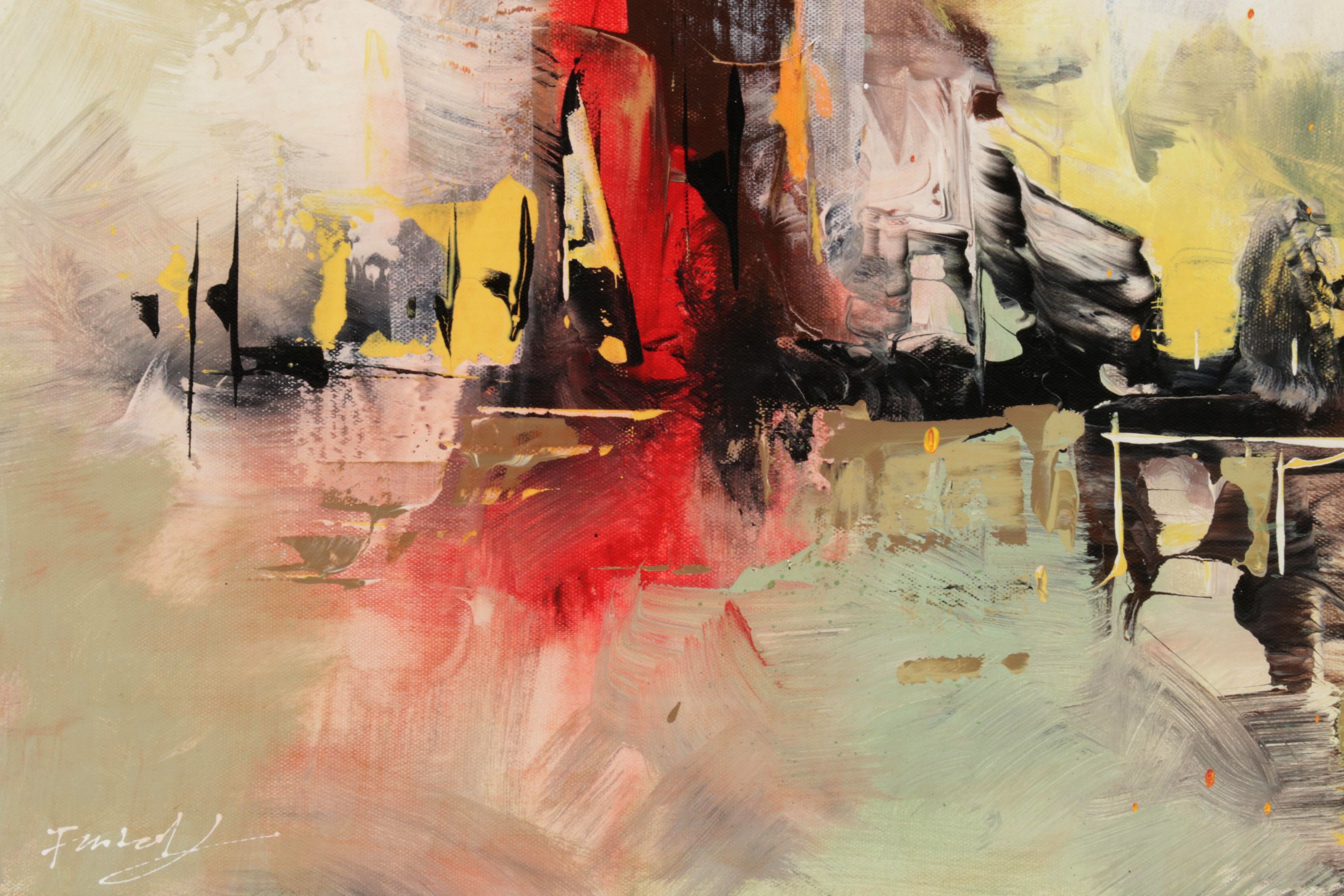 Farshad Lanjani Abstract Acrylic Painting of Coastal Landscape, 21st Century