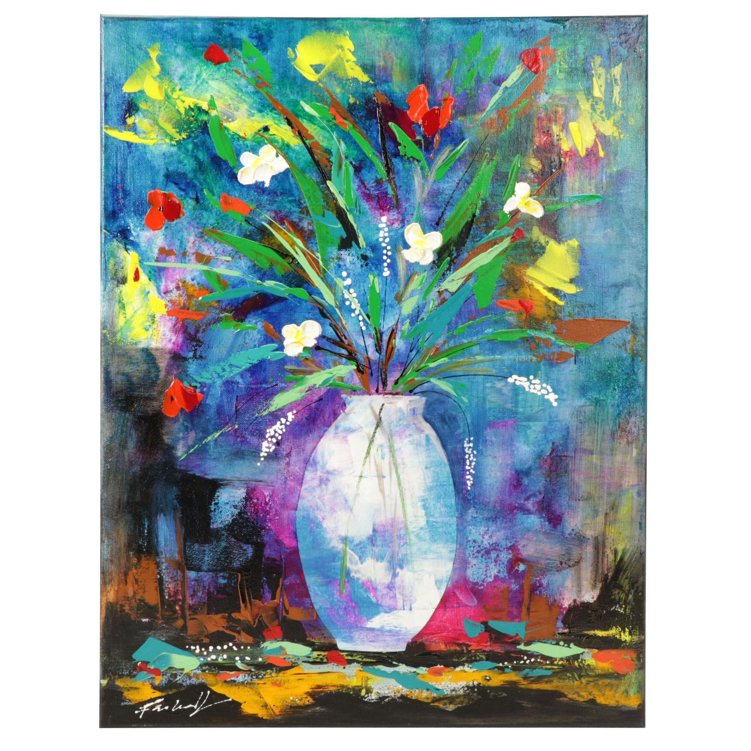 Farshad Lanjani Floral Still Life Acrylic Painting, 21st Century