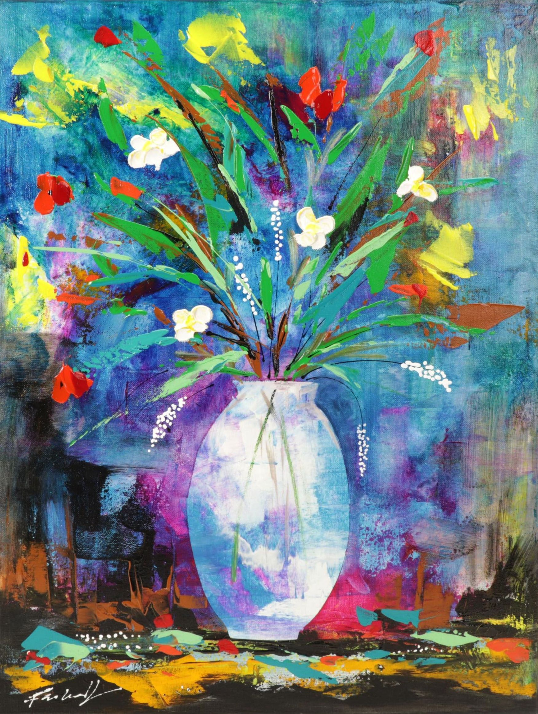 Farshad Lanjani Floral Still Life Acrylic Painting, 21st Century
