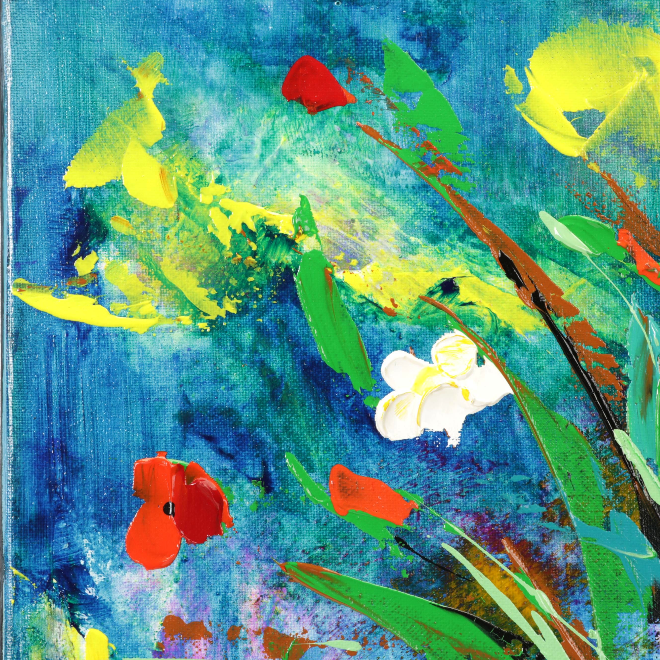 Farshad Lanjani Floral Still Life Acrylic Painting, 21st Century