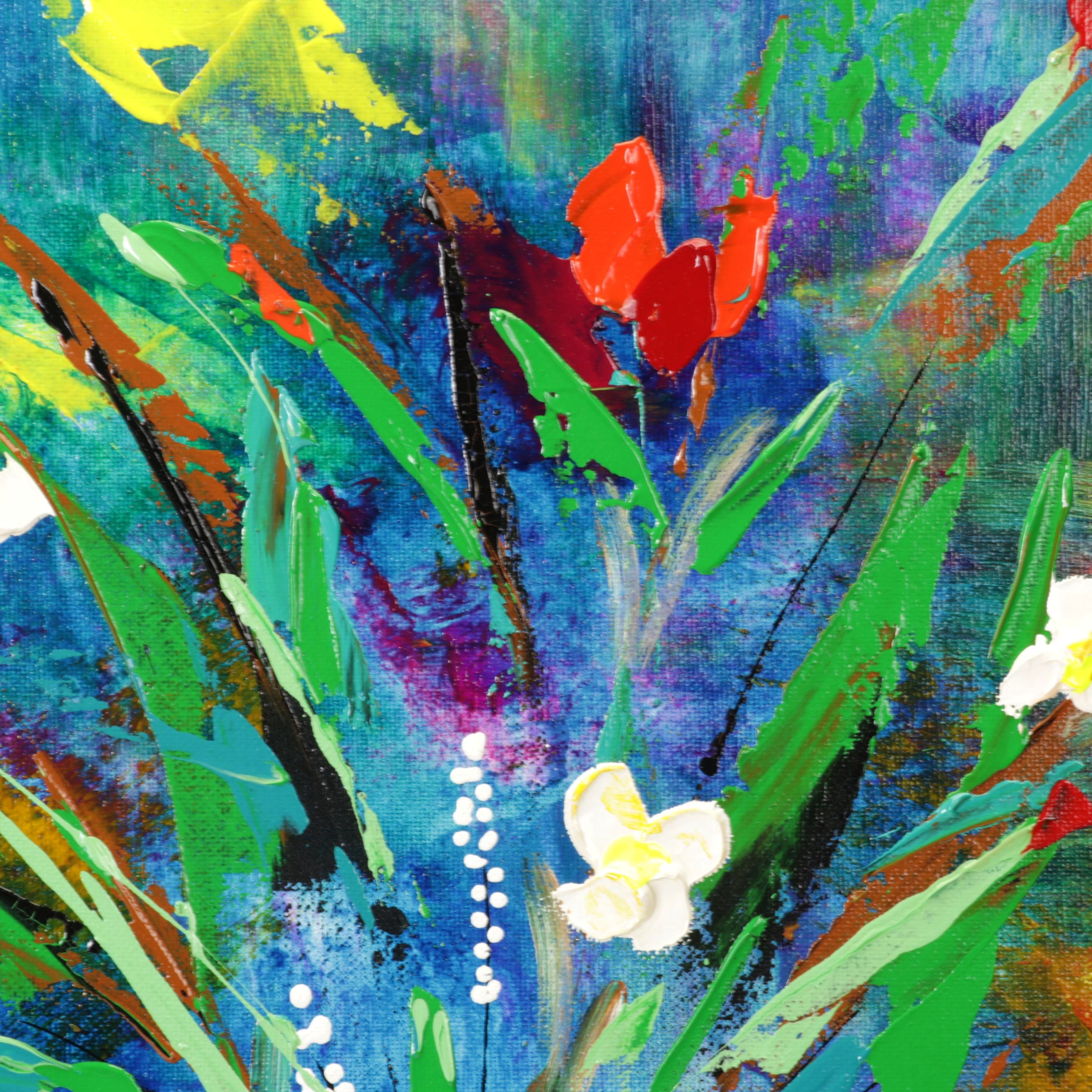 Farshad Lanjani Floral Still Life Acrylic Painting, 21st Century