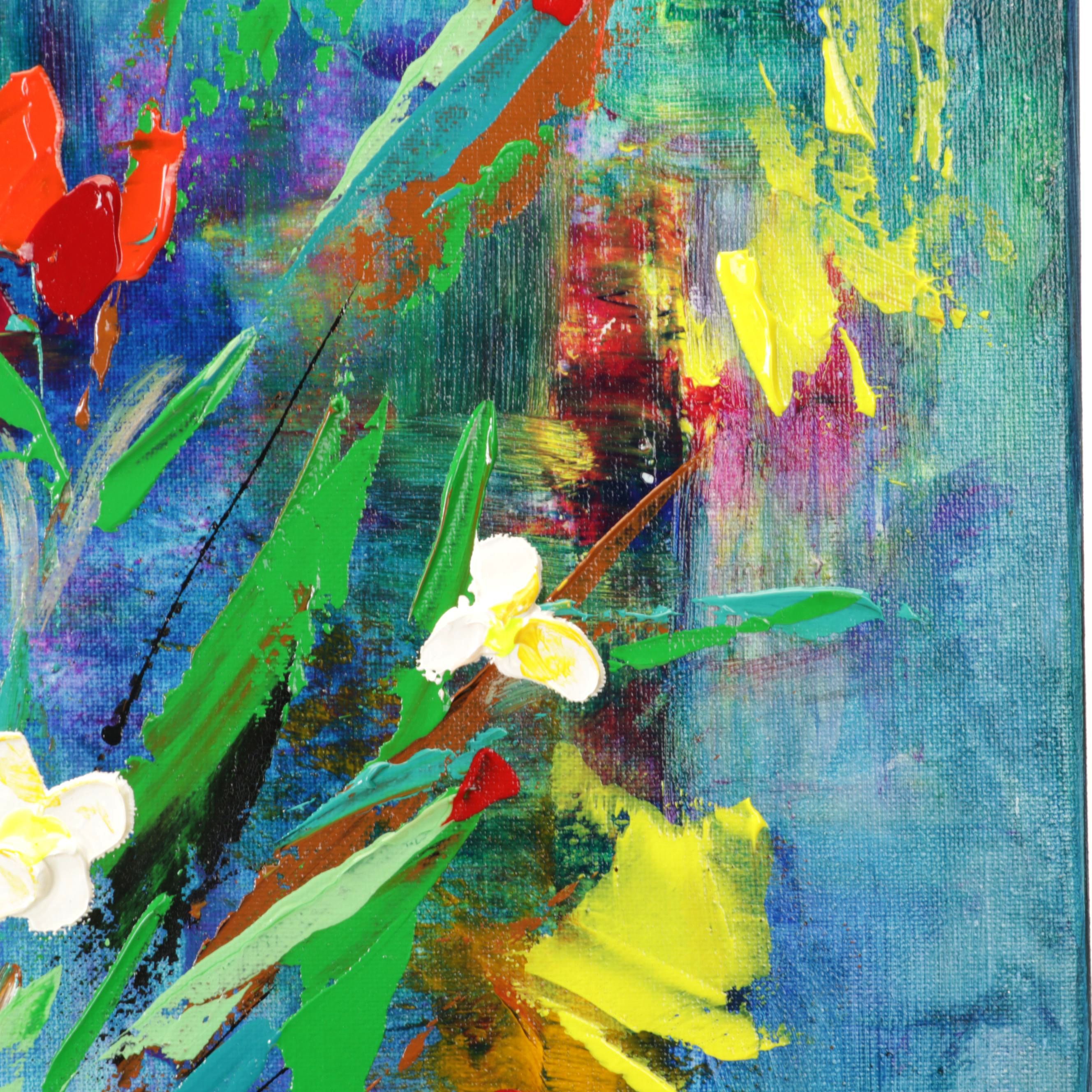 Farshad Lanjani Floral Still Life Acrylic Painting, 21st Century