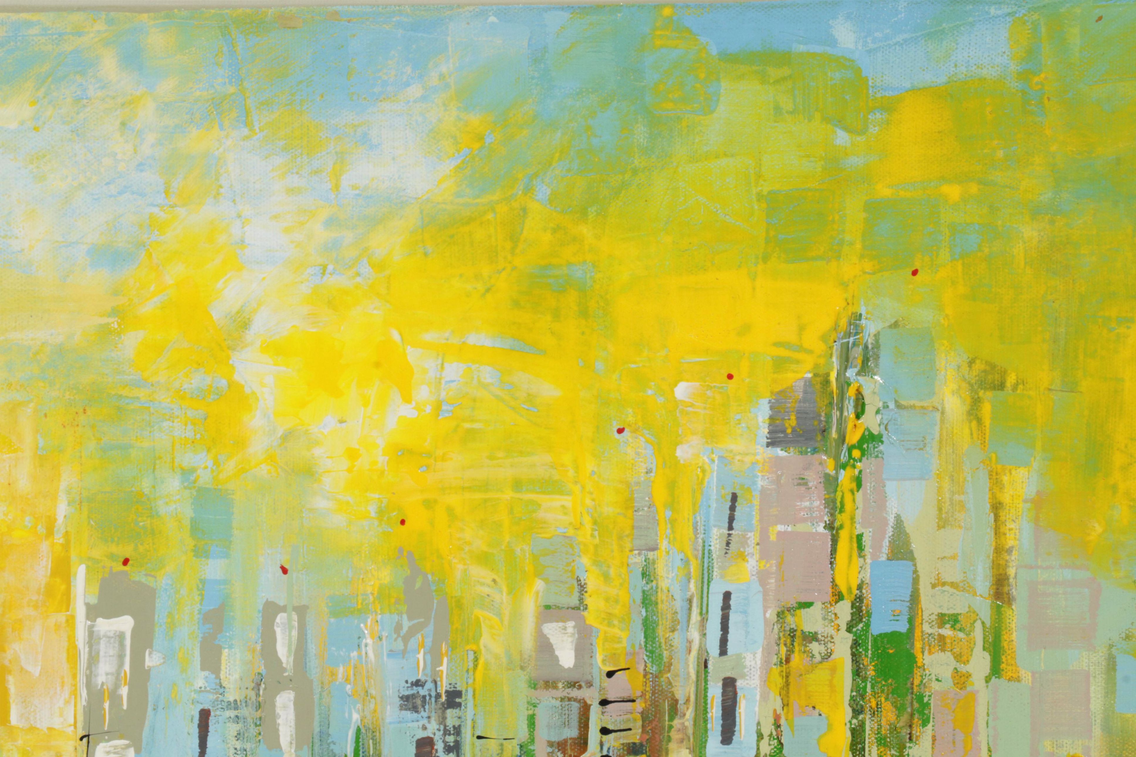 Farshad Lanjani City Street Acrylic Painting, 21st Century