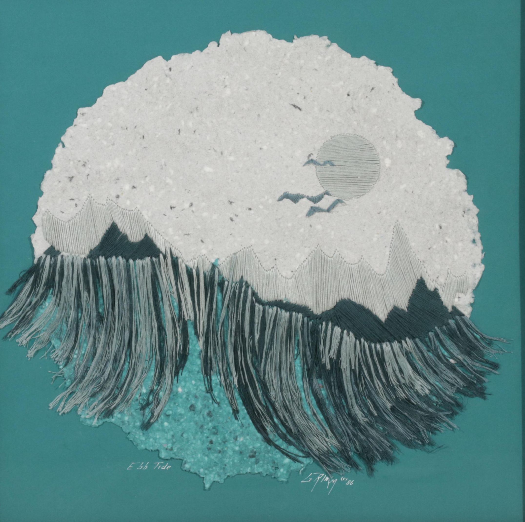 Esther Grimm Embroidery and Cast Paper Collage "Ebb Tide," 1986