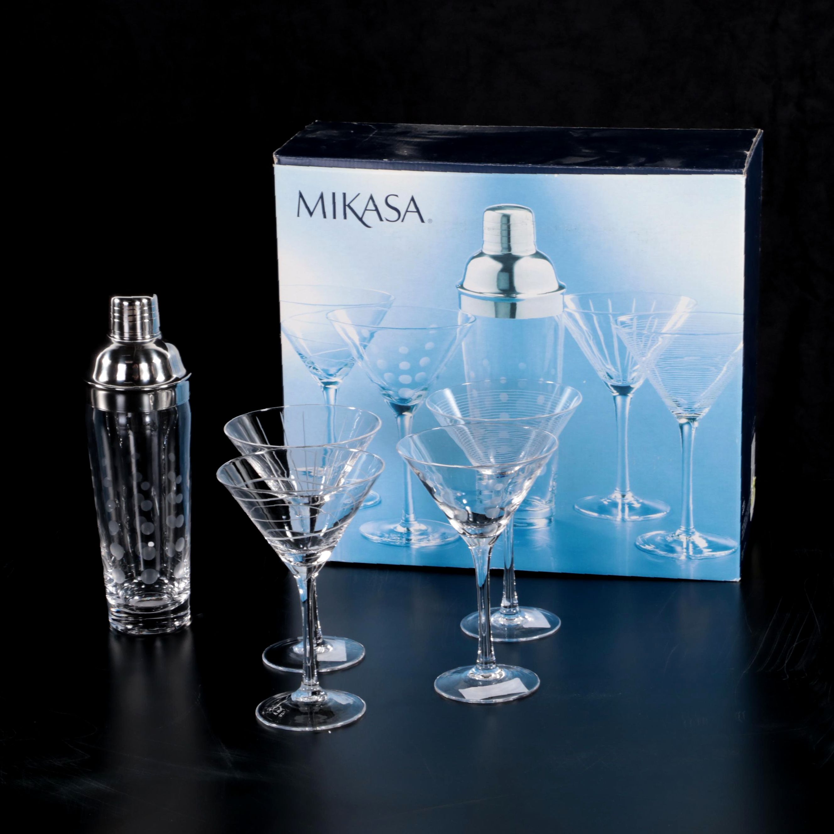 Mikasa Glass Cocktail Shaker and Martini Glasses Set