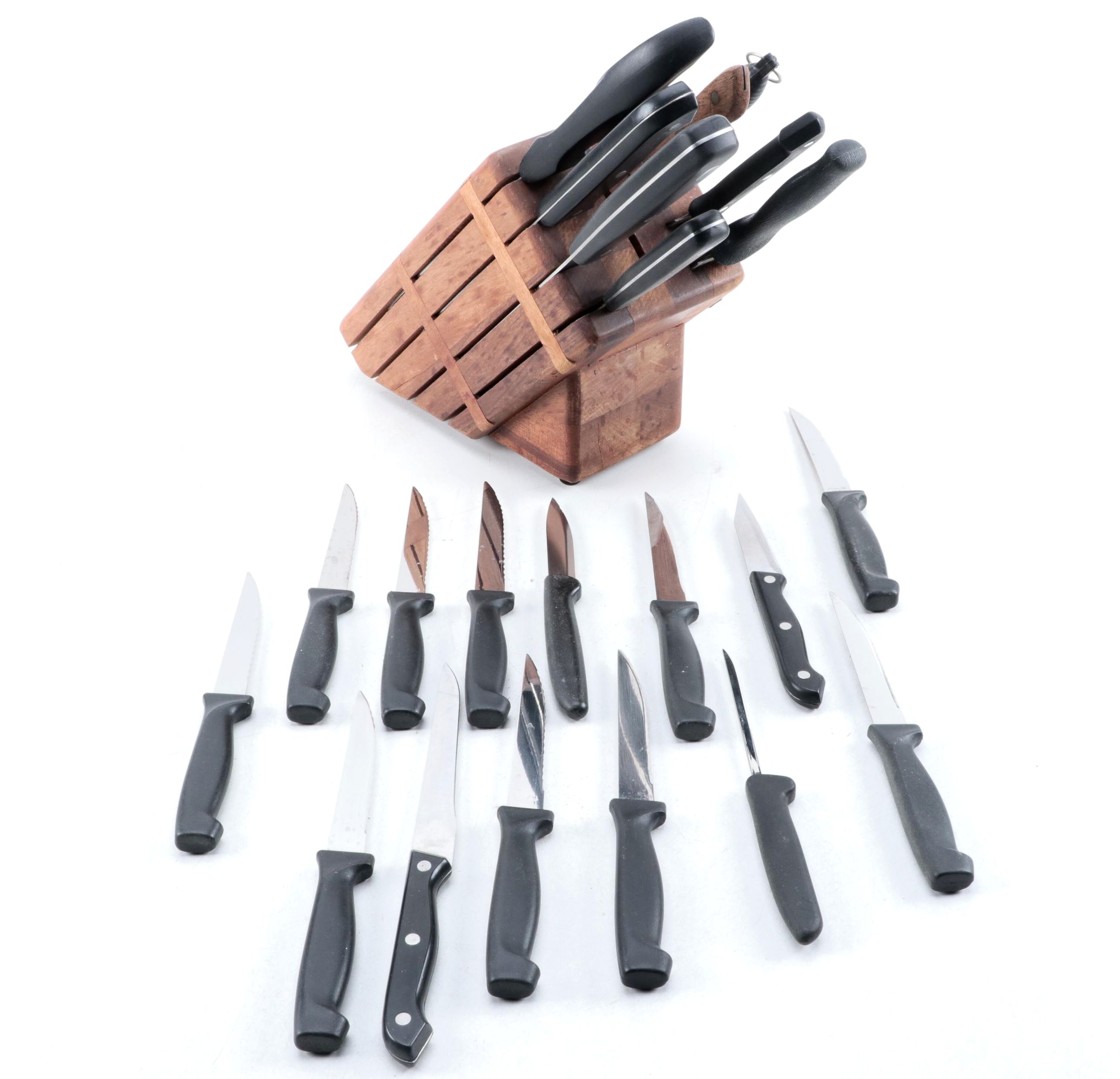 Wood Kitchen Cutlery Block with Stainless Steel Knives