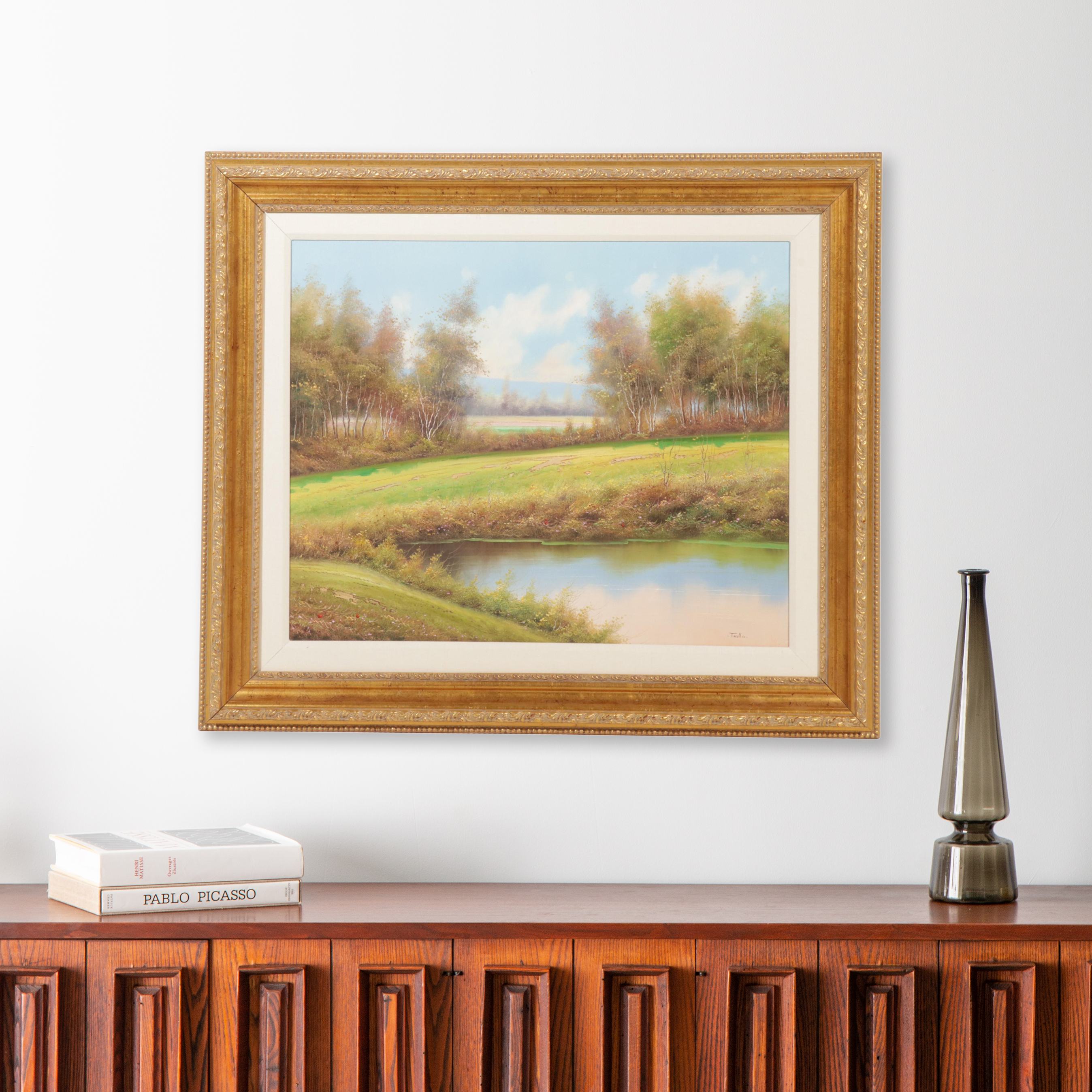 Trillo Landscape Oil Painting of Pastoral Pond, 21st Century