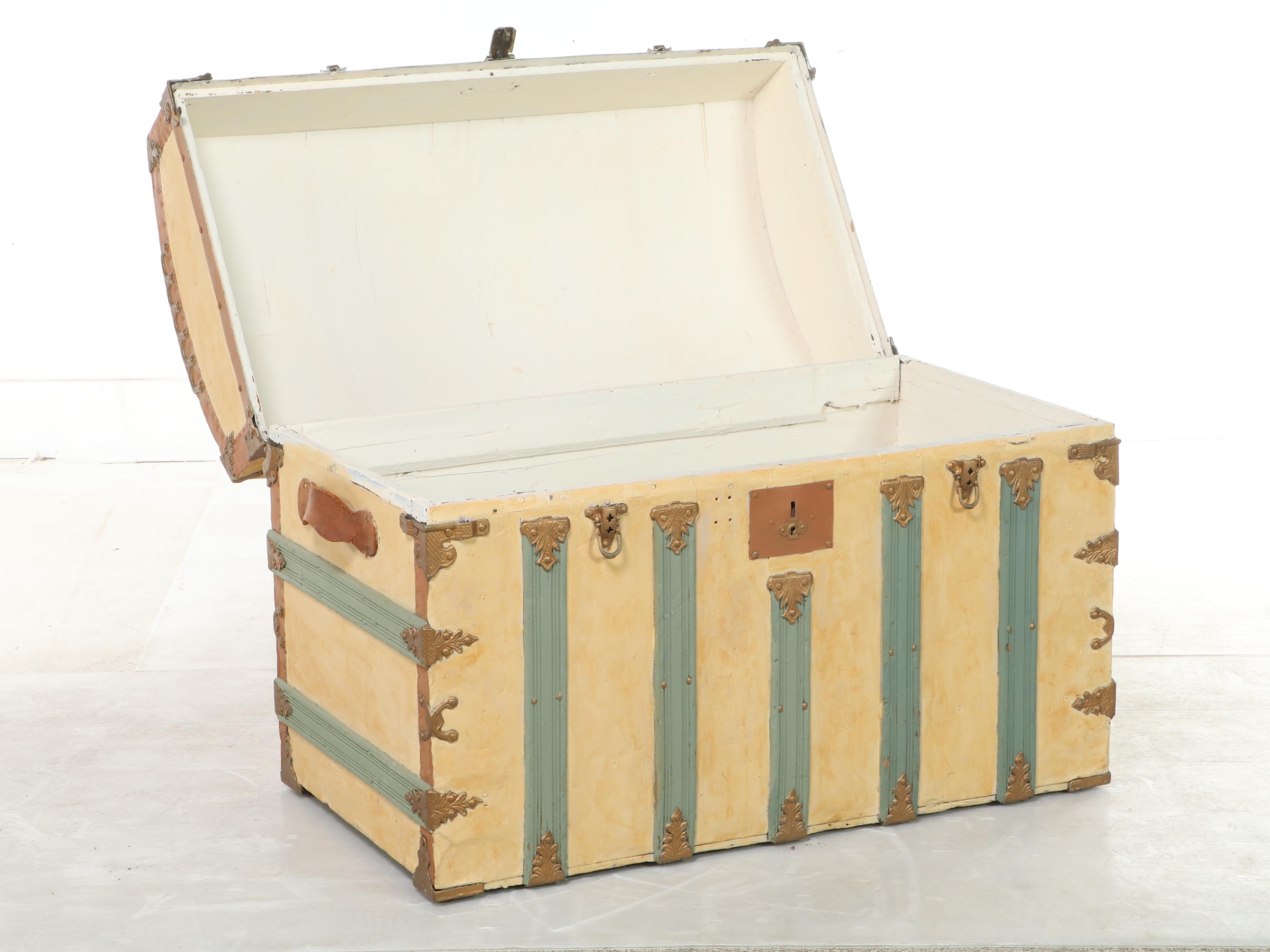 Late Victorian Paint-Decorated Dome Top Steamer Trunk