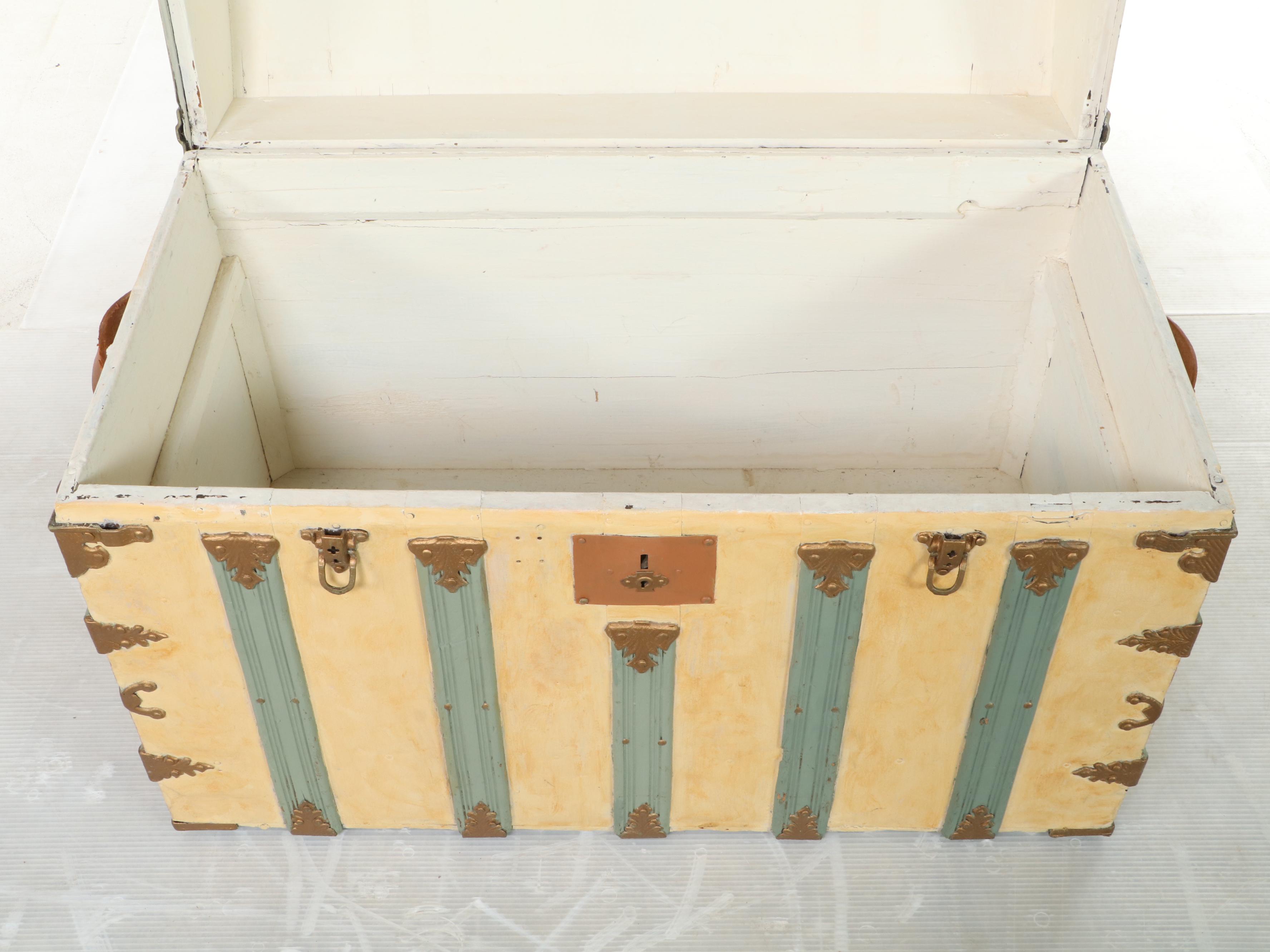 Late Victorian Paint-Decorated Dome Top Steamer Trunk