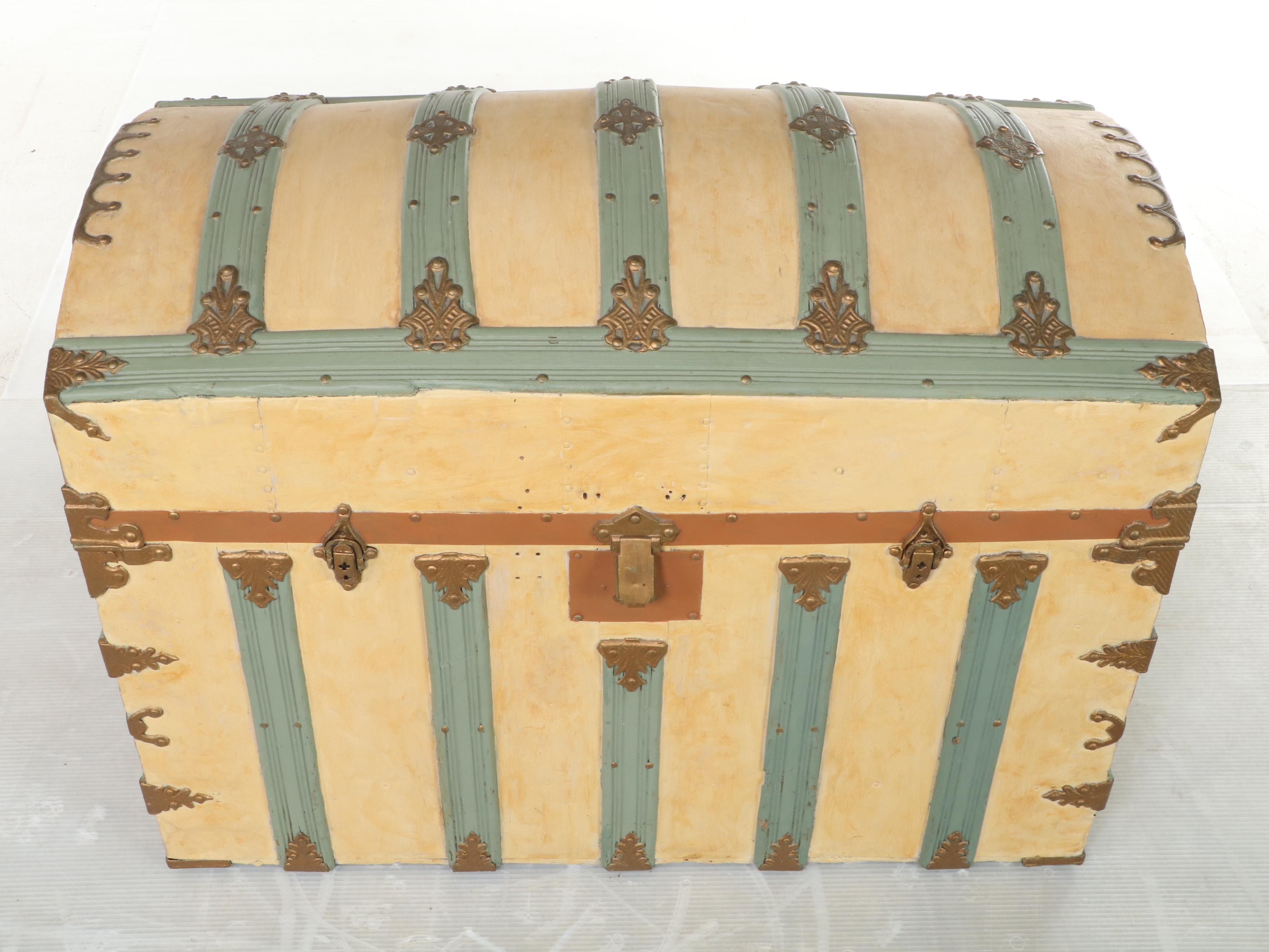Late Victorian Paint-Decorated Dome Top Steamer Trunk